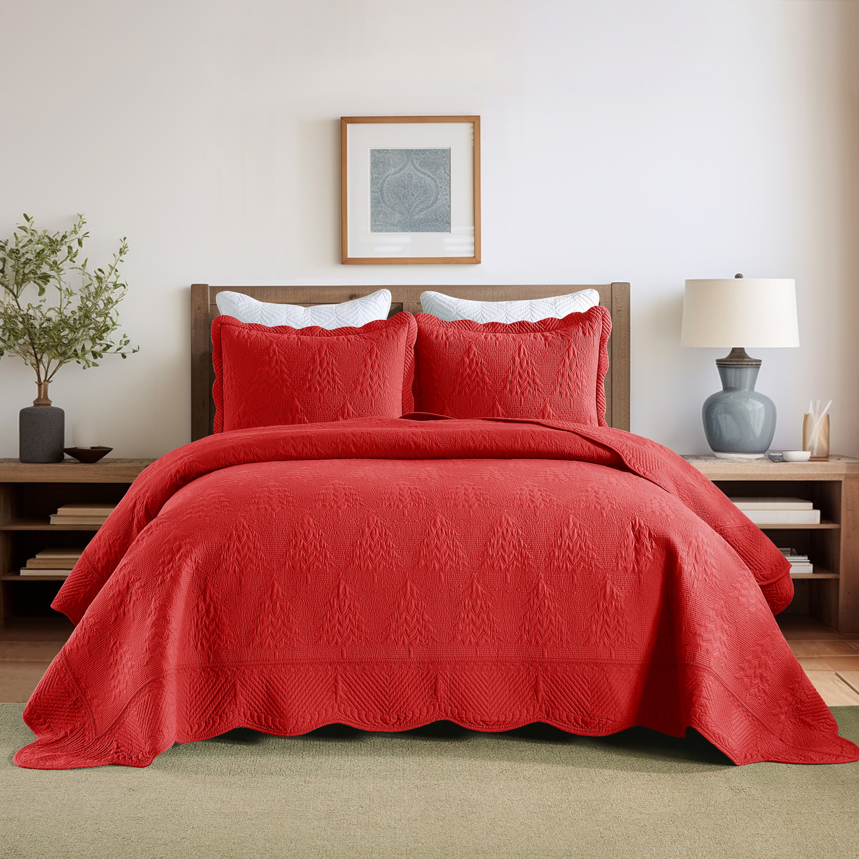 3 Piece 100% Cotton Christmas Tree Oversized Lightweight Bedspread Quilt Set TC