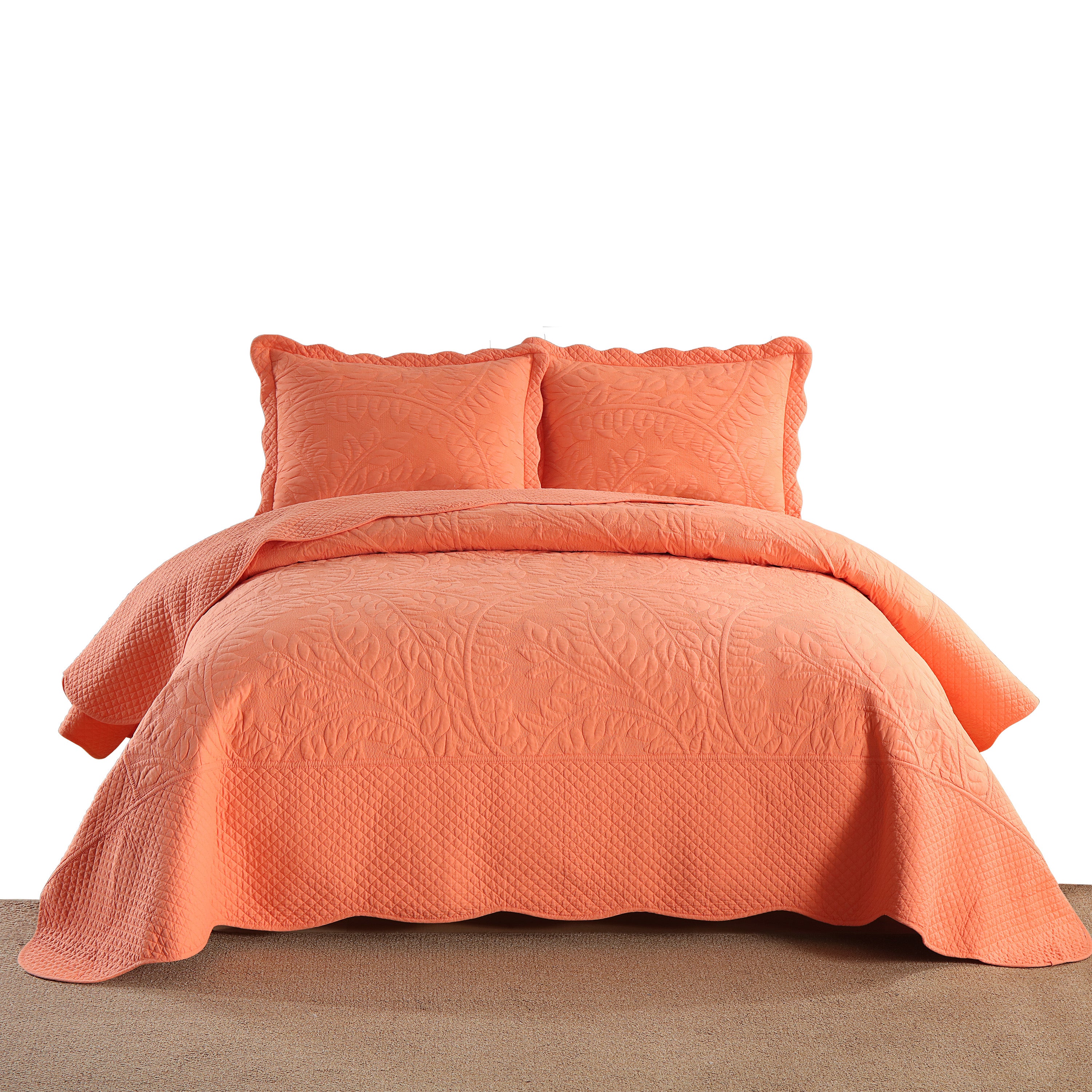 3 Piece 100% Cotton Quilt Set, Oversized Quilted Bedspread T