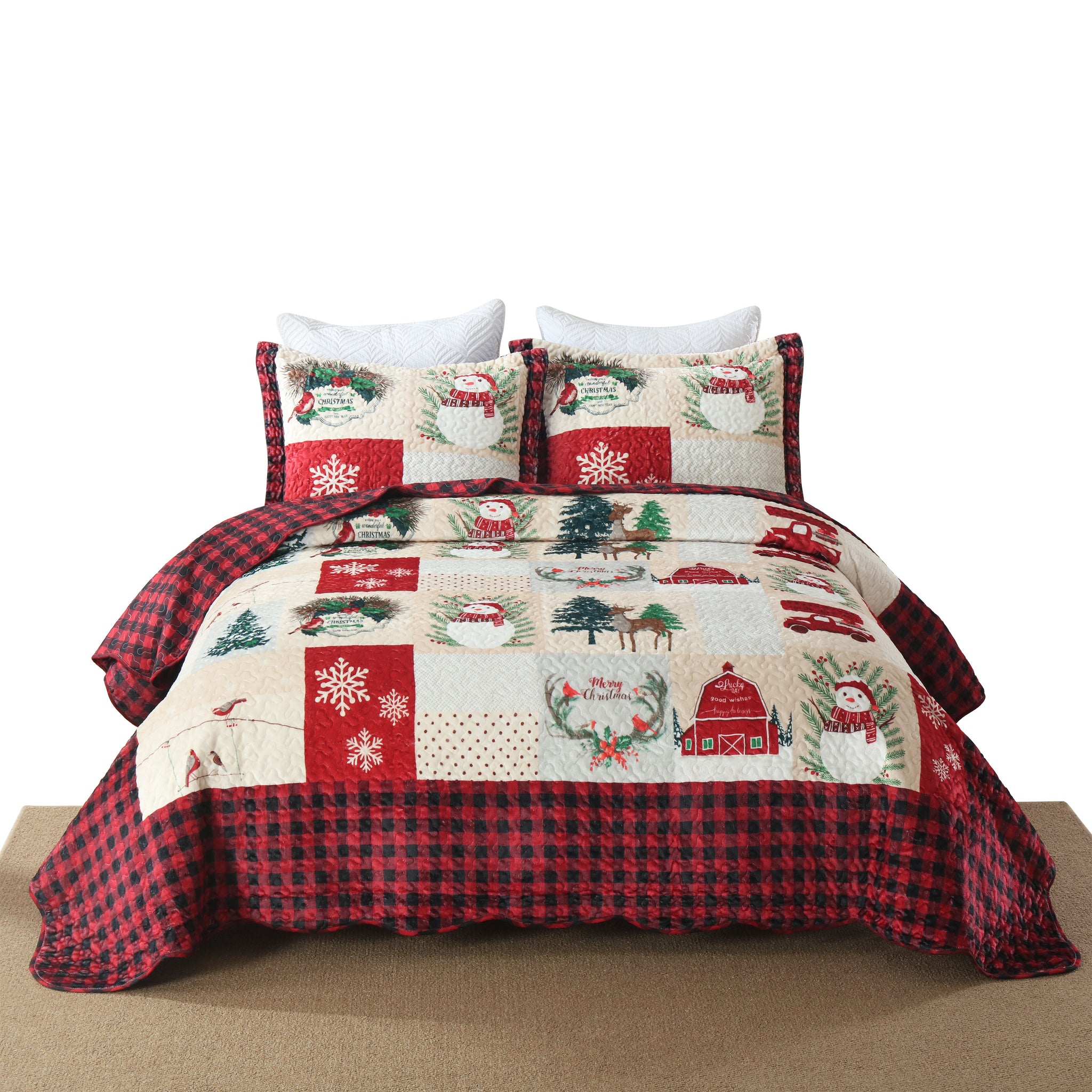 3 Pc Velvet Quilted Oversized Christmas Quilt Set BYV208