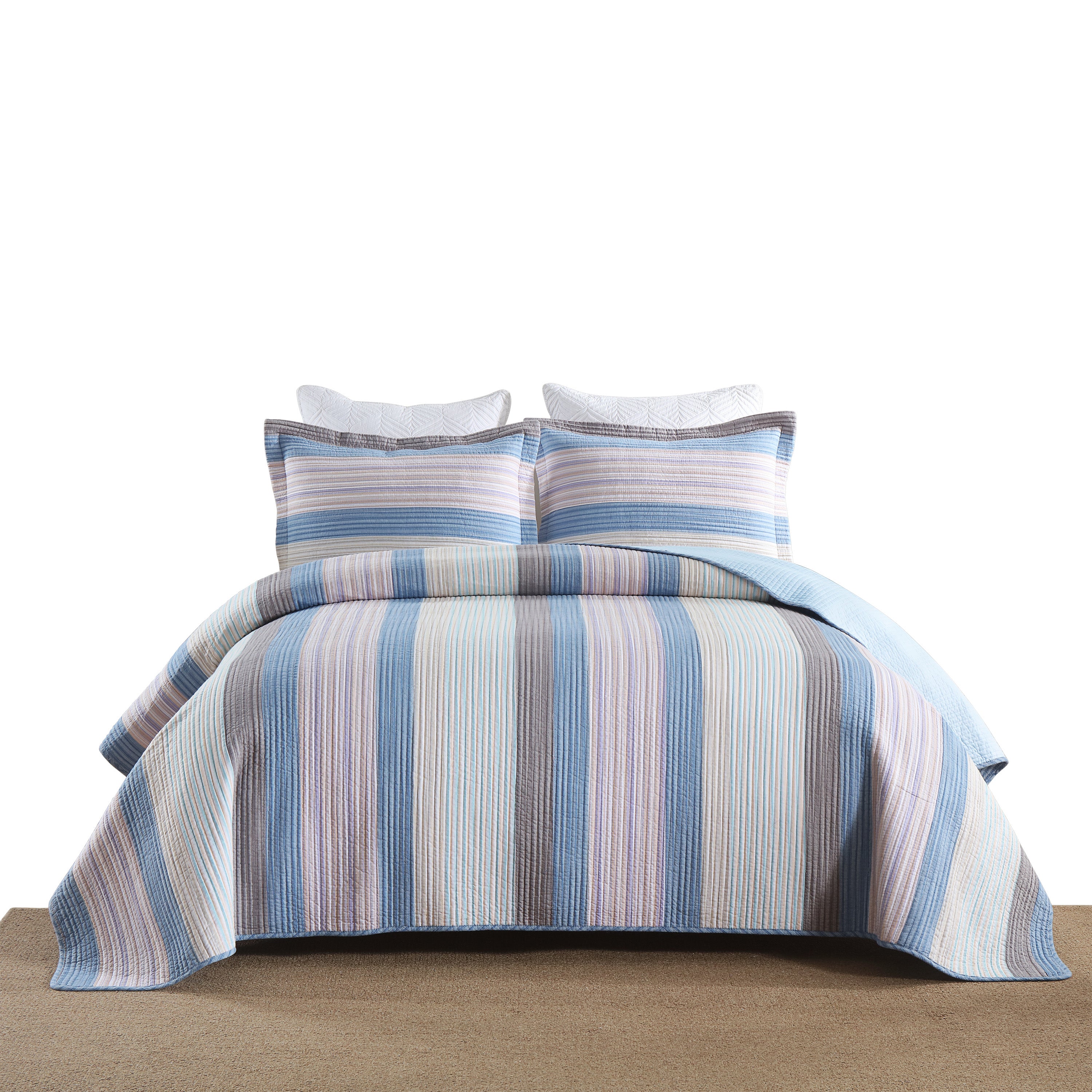 3 Piece 100% Cotton Striped Lightweight Quilt Bedspread Set CP323