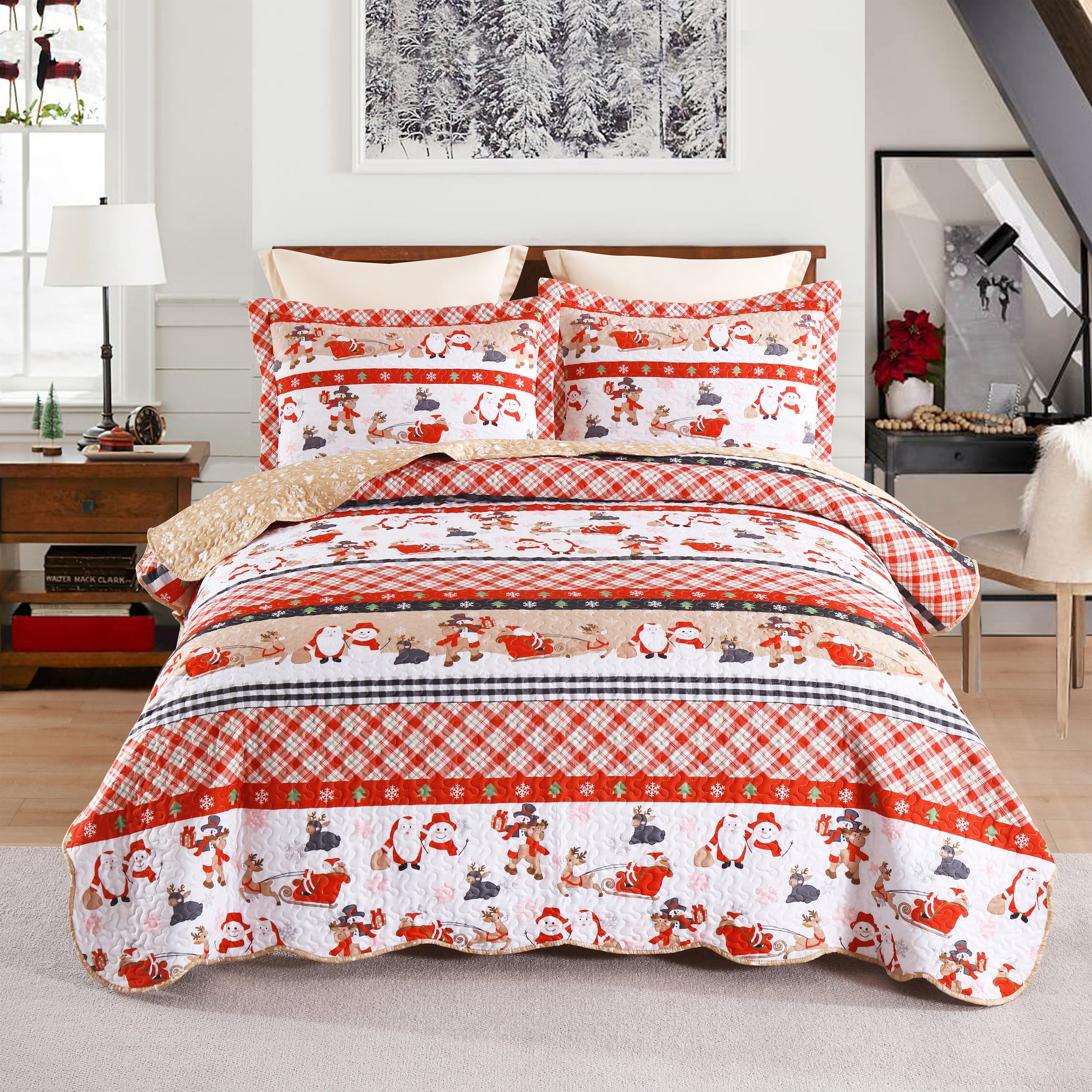 Christmas Quilt Bedspread Set Holiday Bedding Set