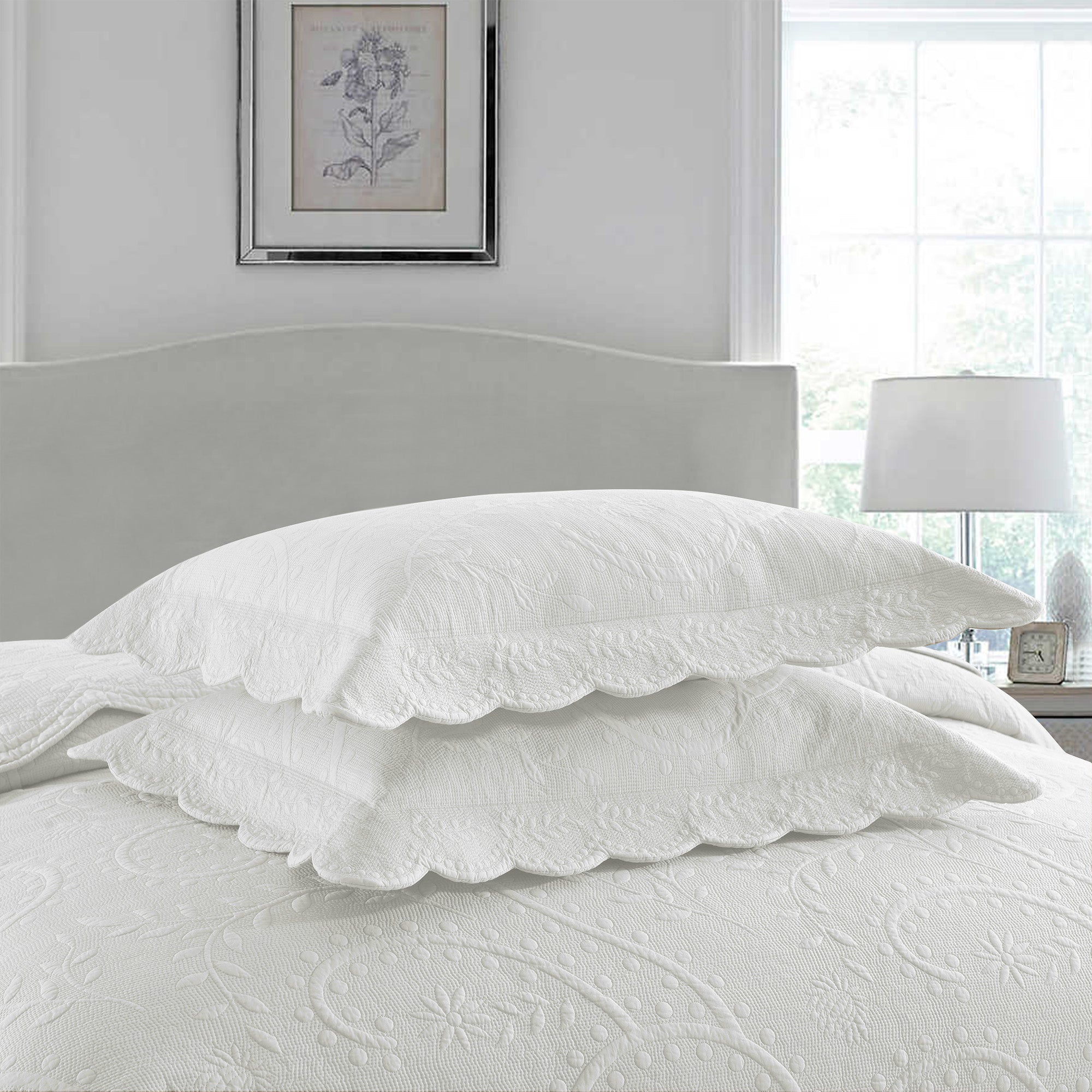 3-Piece Elegantly Embroidered 100% Cotton Oversized Quilt Bedspread Set TX
