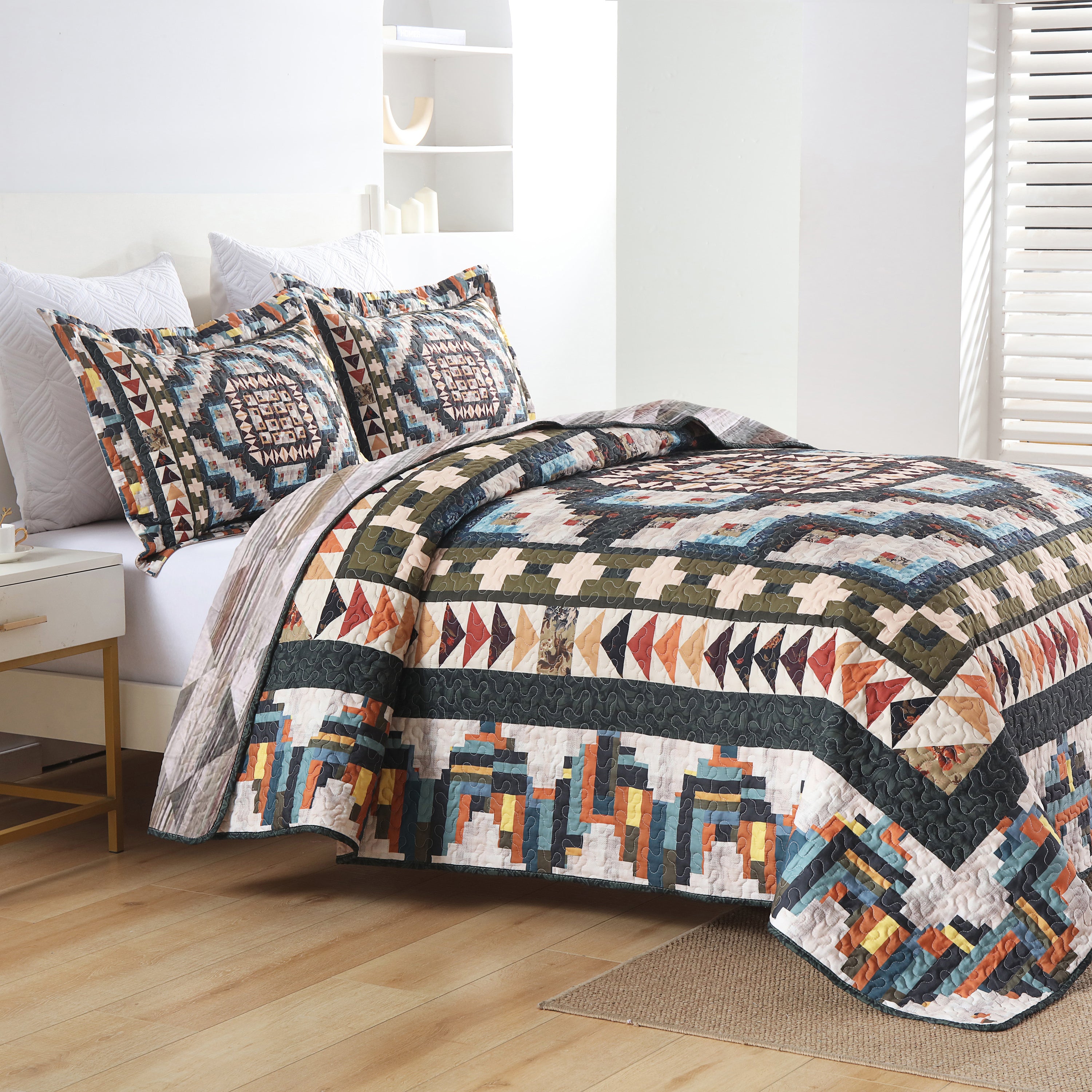3 Piece Southwestern Lightweight Quilt Bedspread Set Maze Pattern B198