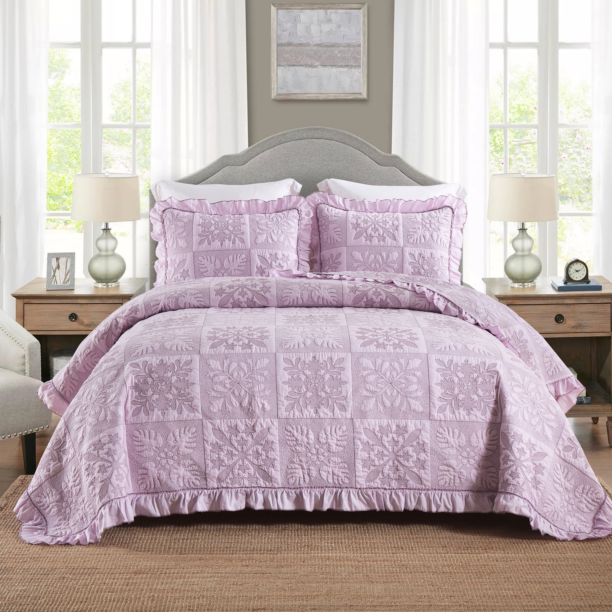 3-Piece 100% Cotton Oversized Bedspread Set Coverlet Set Lightweight Quilt Set TJ