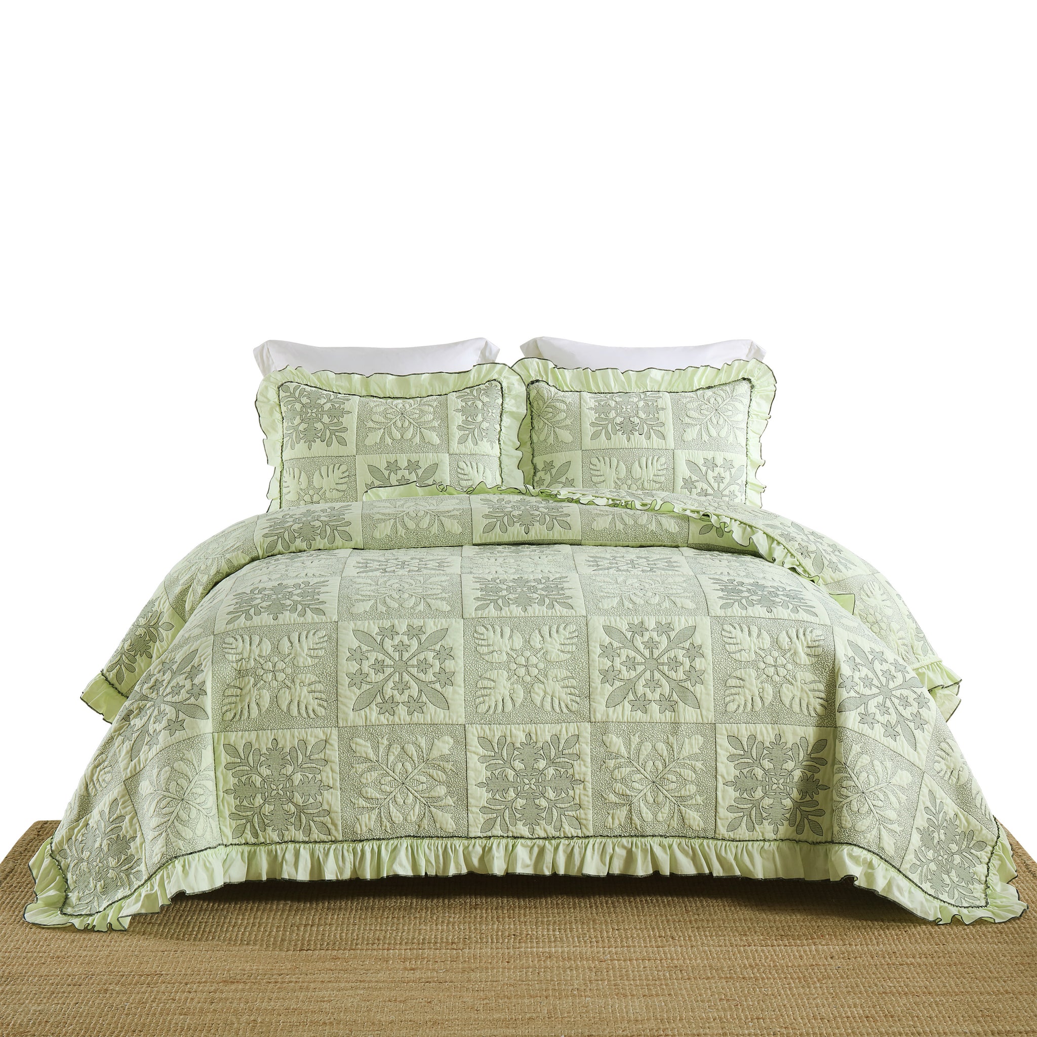3-Piece 100% Cotton Oversized Bedspread Set Coverlet Set Lightweight Quilt Set TJ