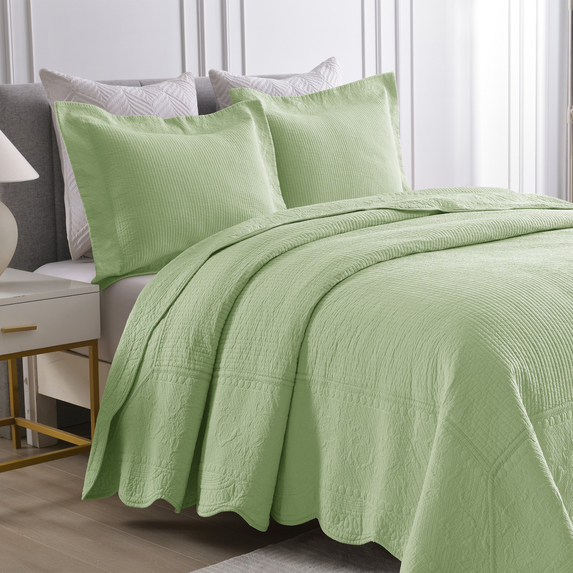3 Piece 100% Cotton Quilt Set, Oversized Lightweight Textured Bedspread TG