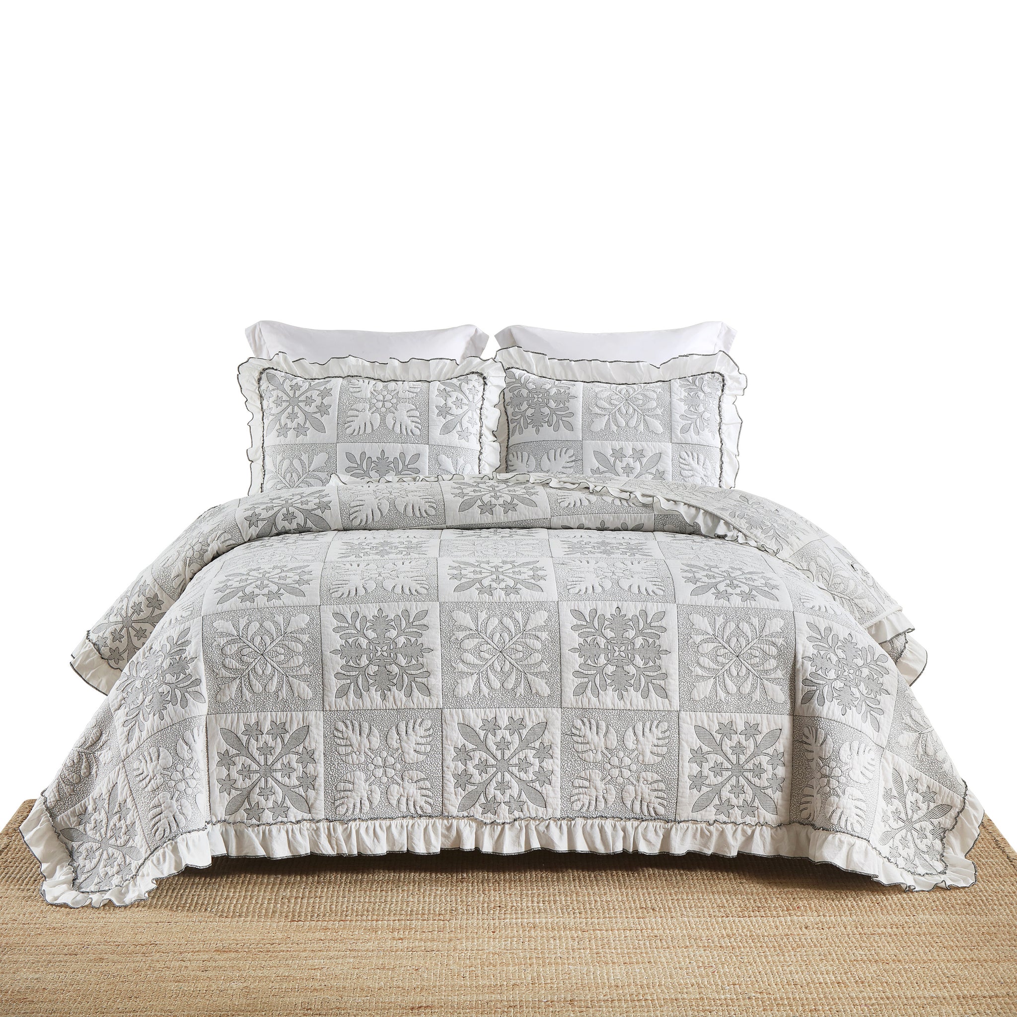 3-Piece 100% Cotton Oversized Bedspread Set Coverlet Set Lightweight Quilt Set TJ