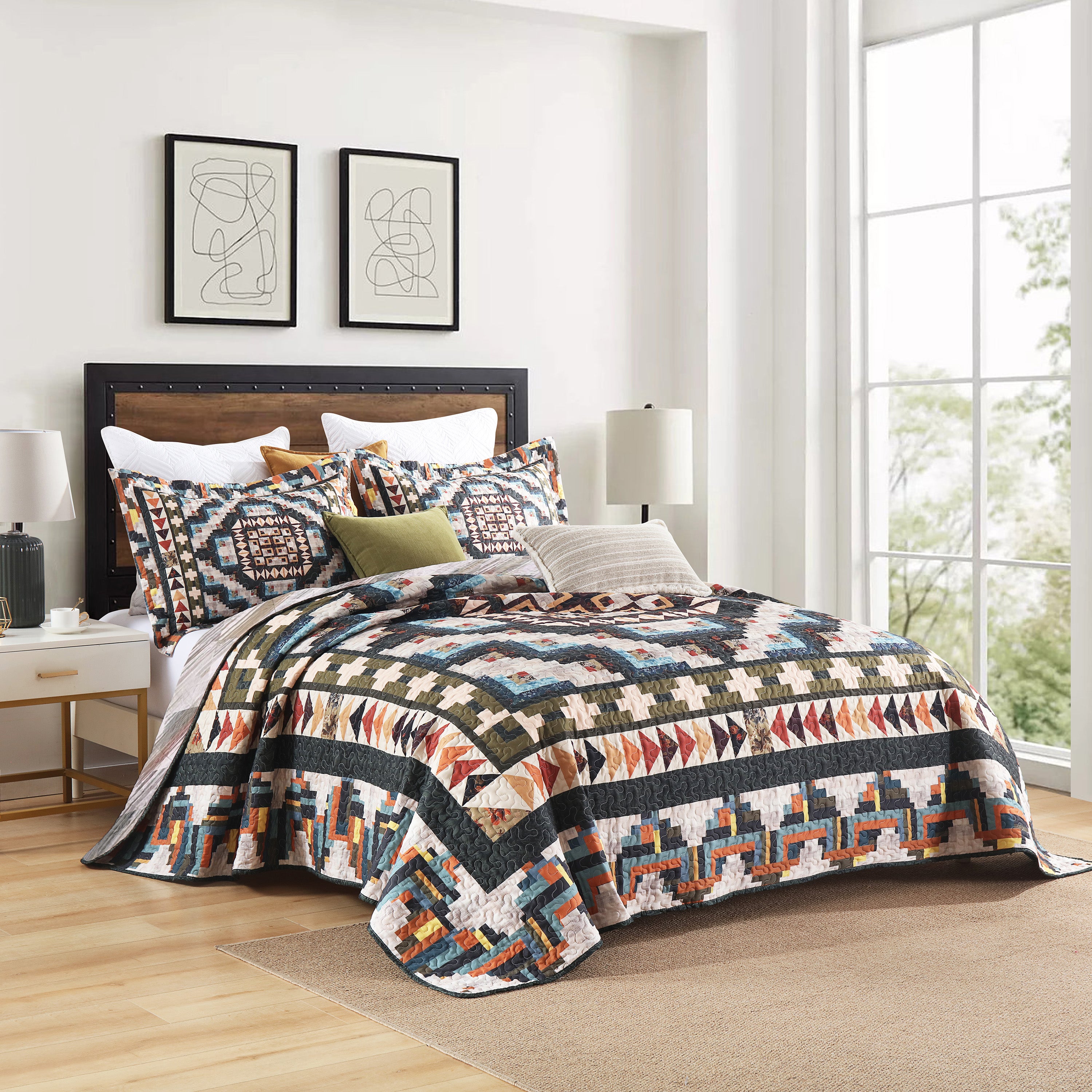 3 Piece Southwestern Lightweight Quilt Bedspread Set Maze Pattern B198
