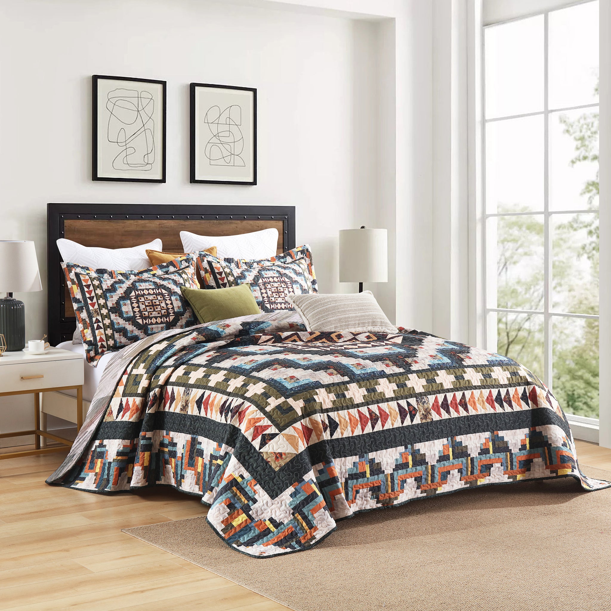 3 Pcs Southwestern Lightweight Quilt Bedspread Set Maze B198