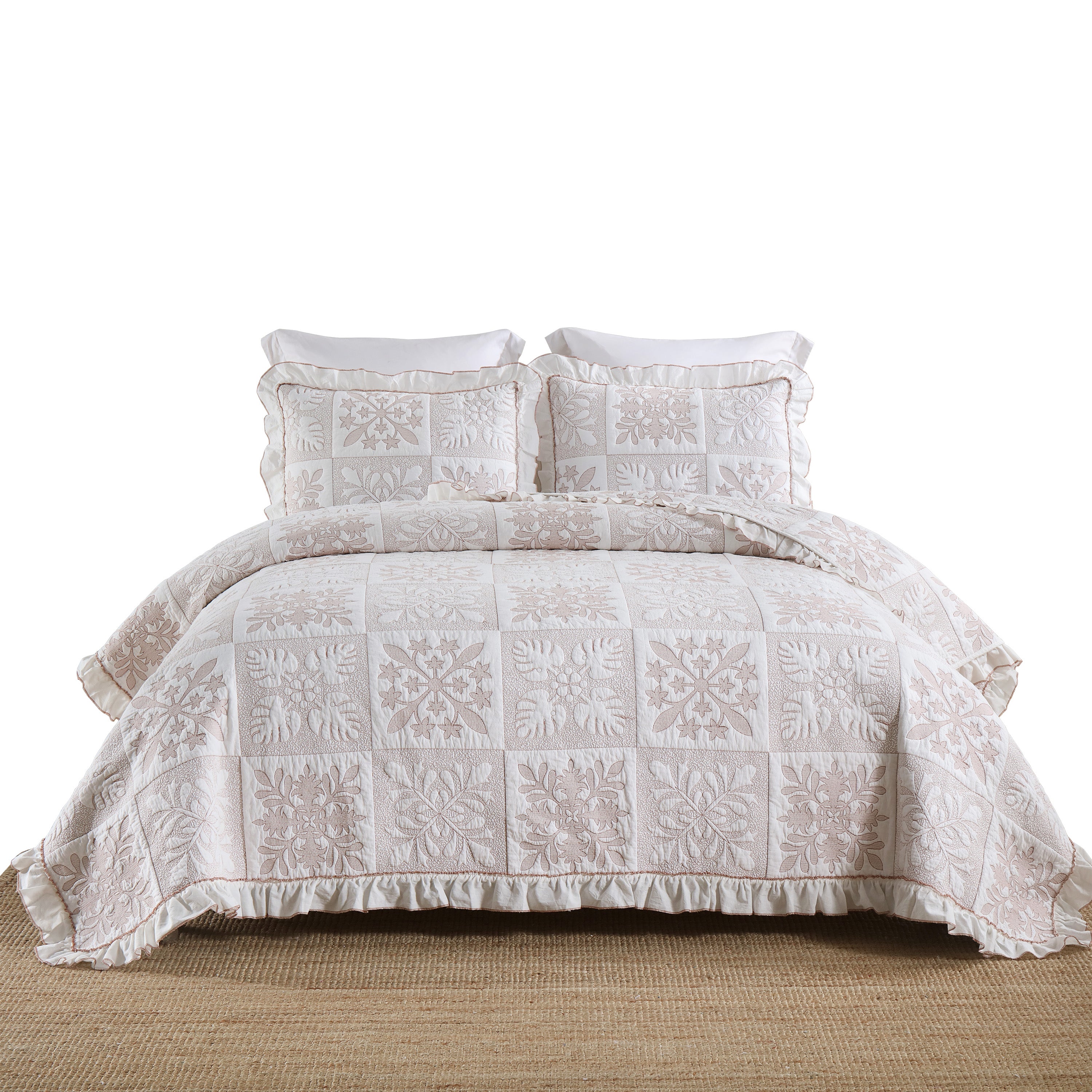 3 Piece 100% Cotton Embroidered Quilt Bedspread Set TJ