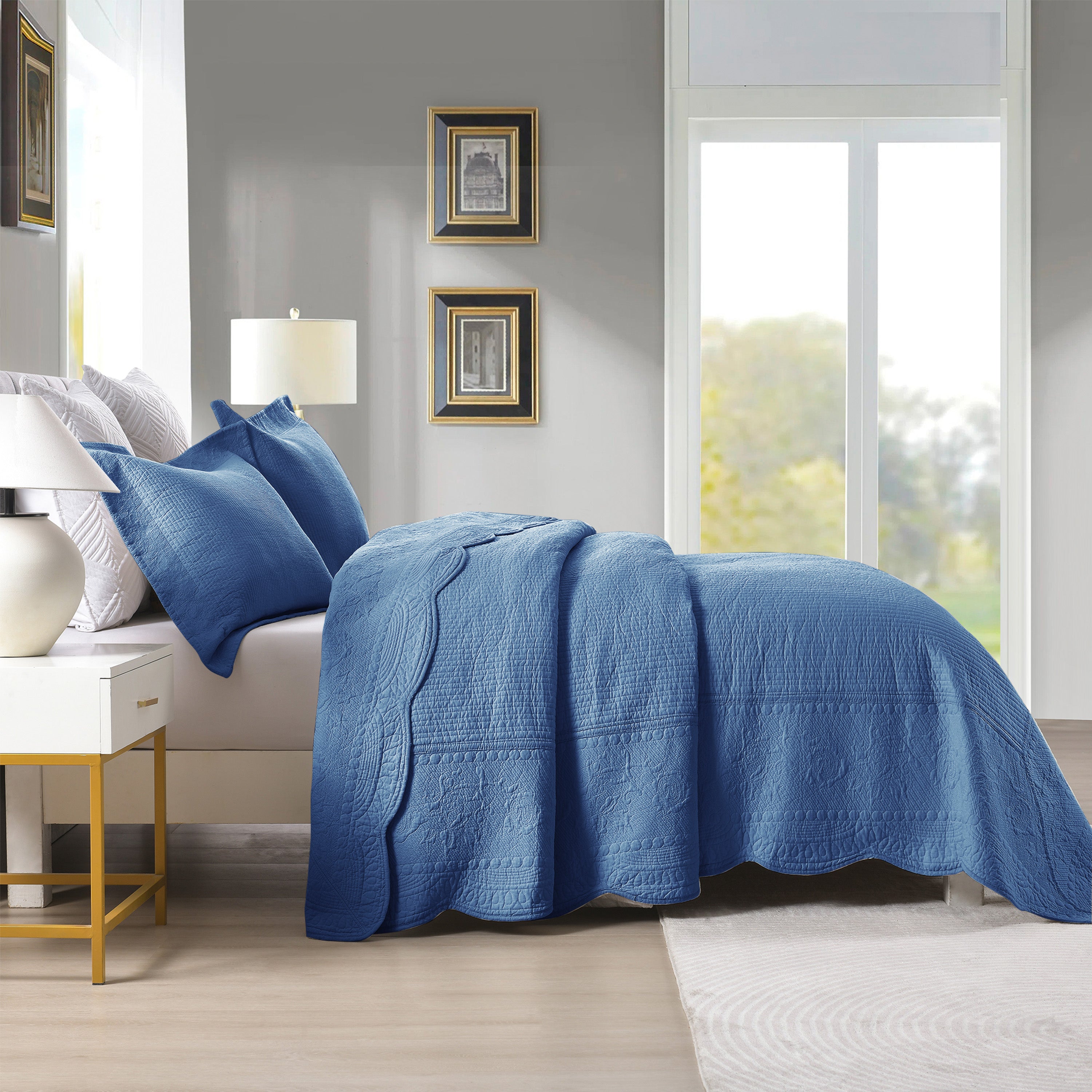 3 Piece 100% Cotton Quilt Set, Oversized Lightweight Textured Bedspread TG