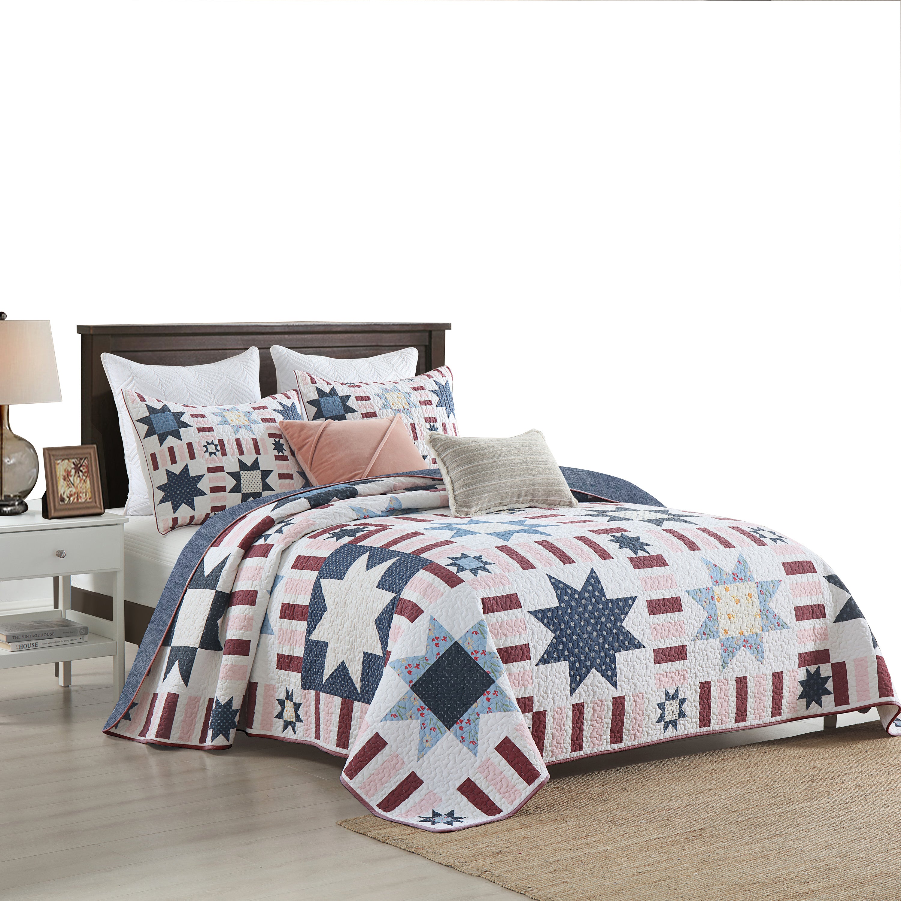 3 Piece Farmhouse Star Quilt Set – Patchwork Bedspread BY330