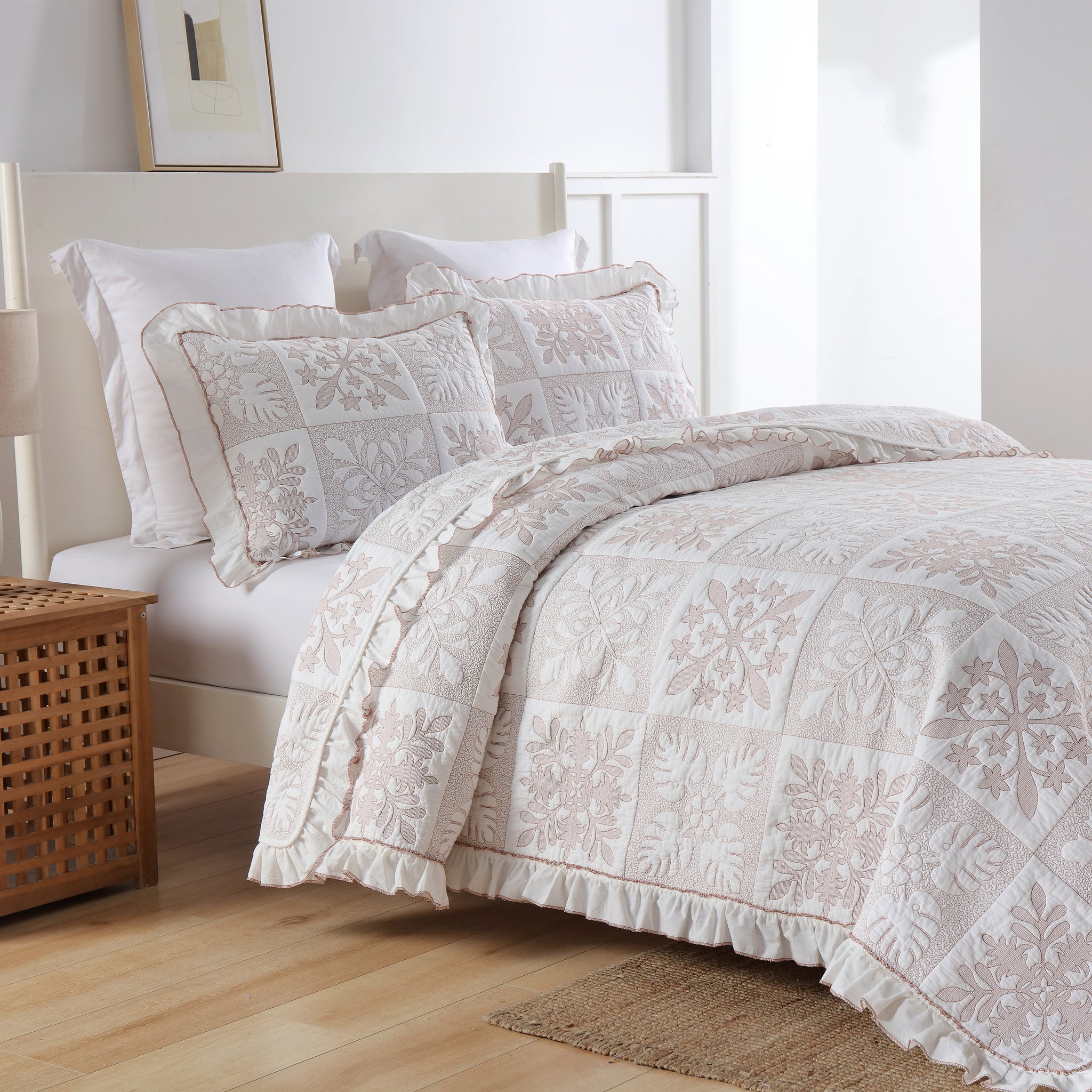3-Piece 100% Cotton Oversized Bedspread Set Coverlet Set Lightweight Quilt Set TJ