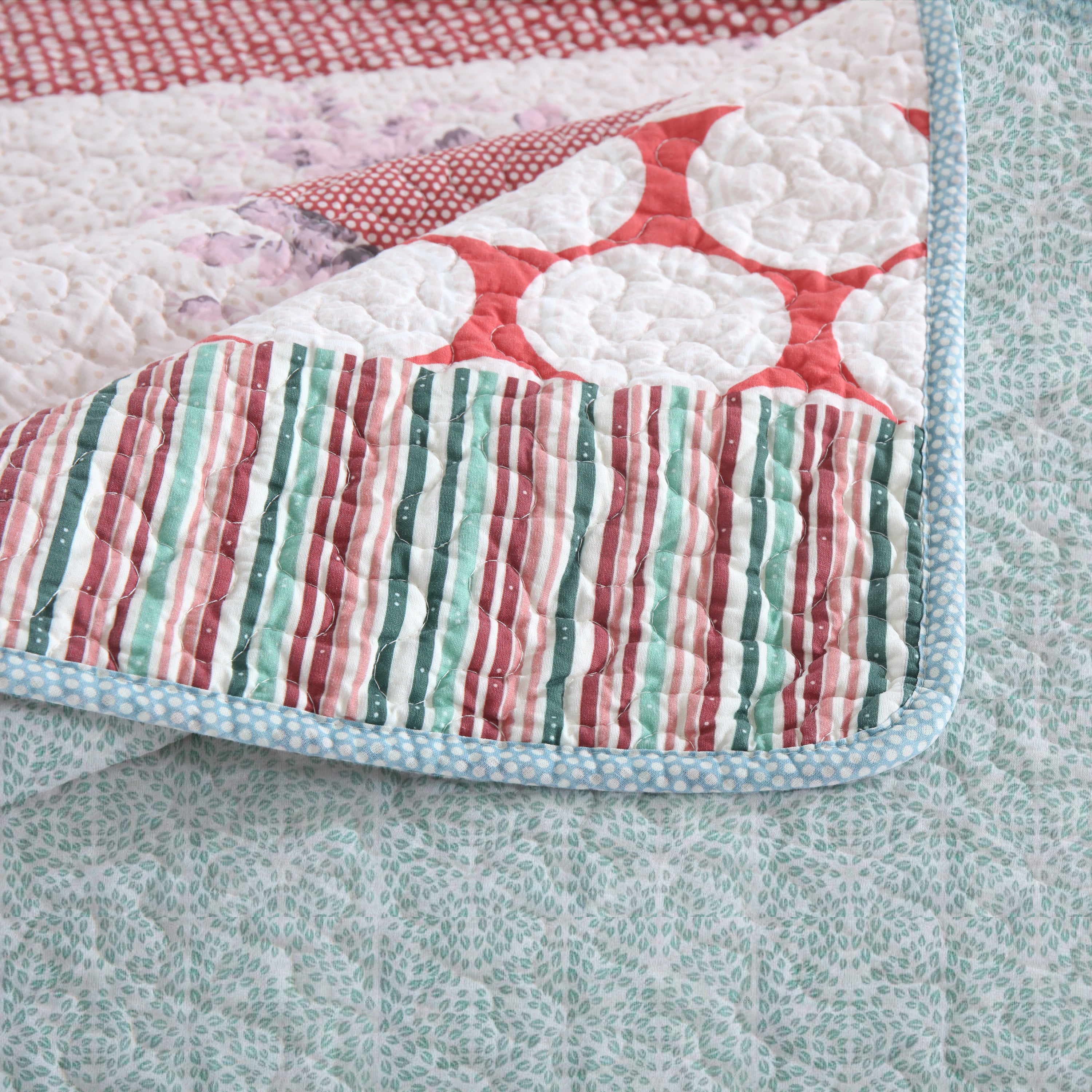 3 Piece Floral Patchwork Printed Quilt Bedspread Set BY331