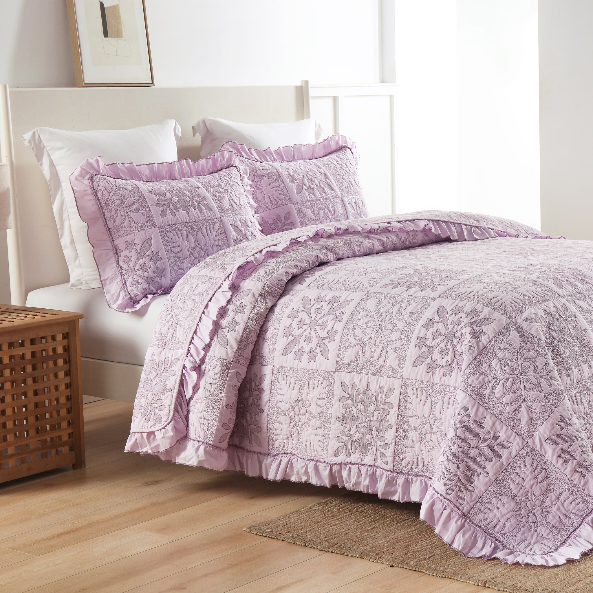 3-Piece 100% Cotton Oversized Bedspread Set Coverlet Set Lightweight Quilt Set TJ
