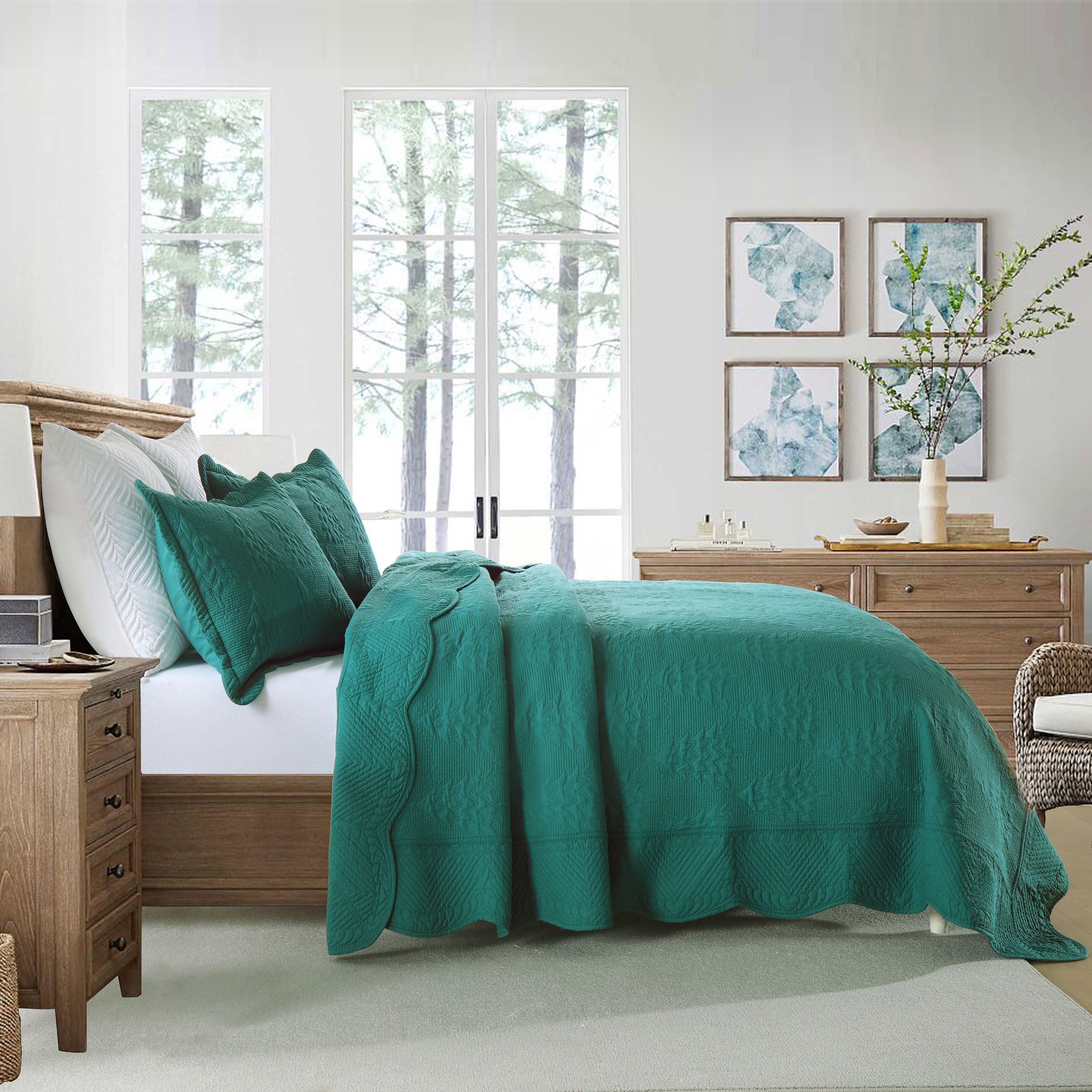 3 Piece 100% Cotton Christmas Tree Oversized Lightweight Bedspread Quilt Set TC