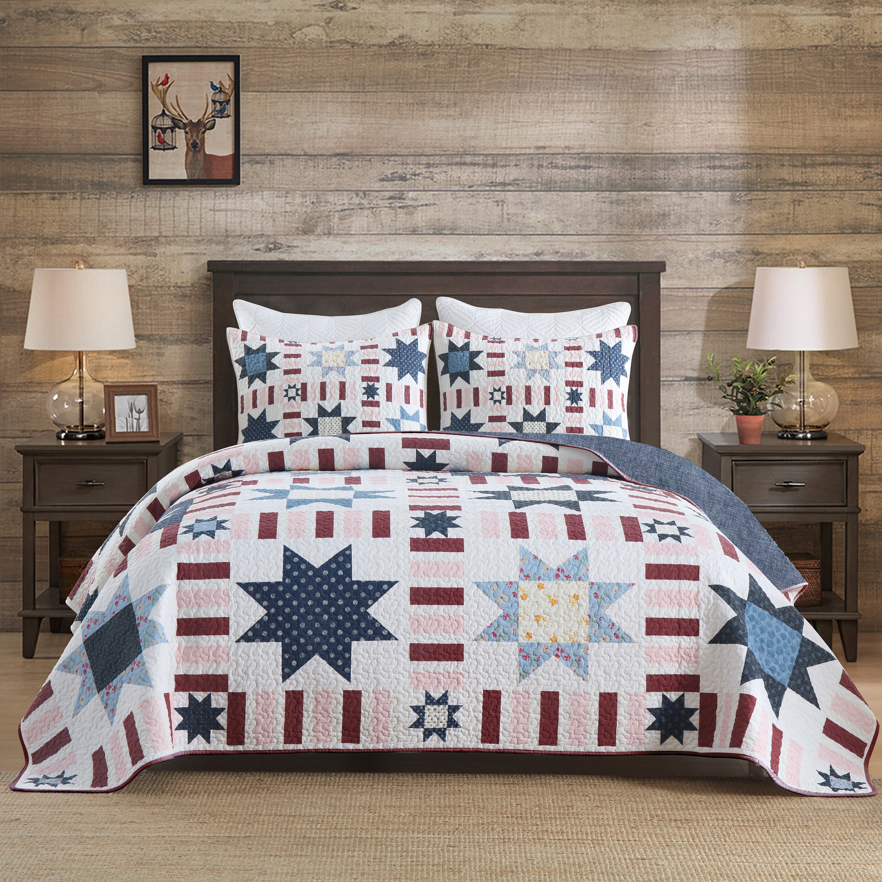3 Piece Farmhouse Star Quilt Set – Patchwork Bedspread BY330