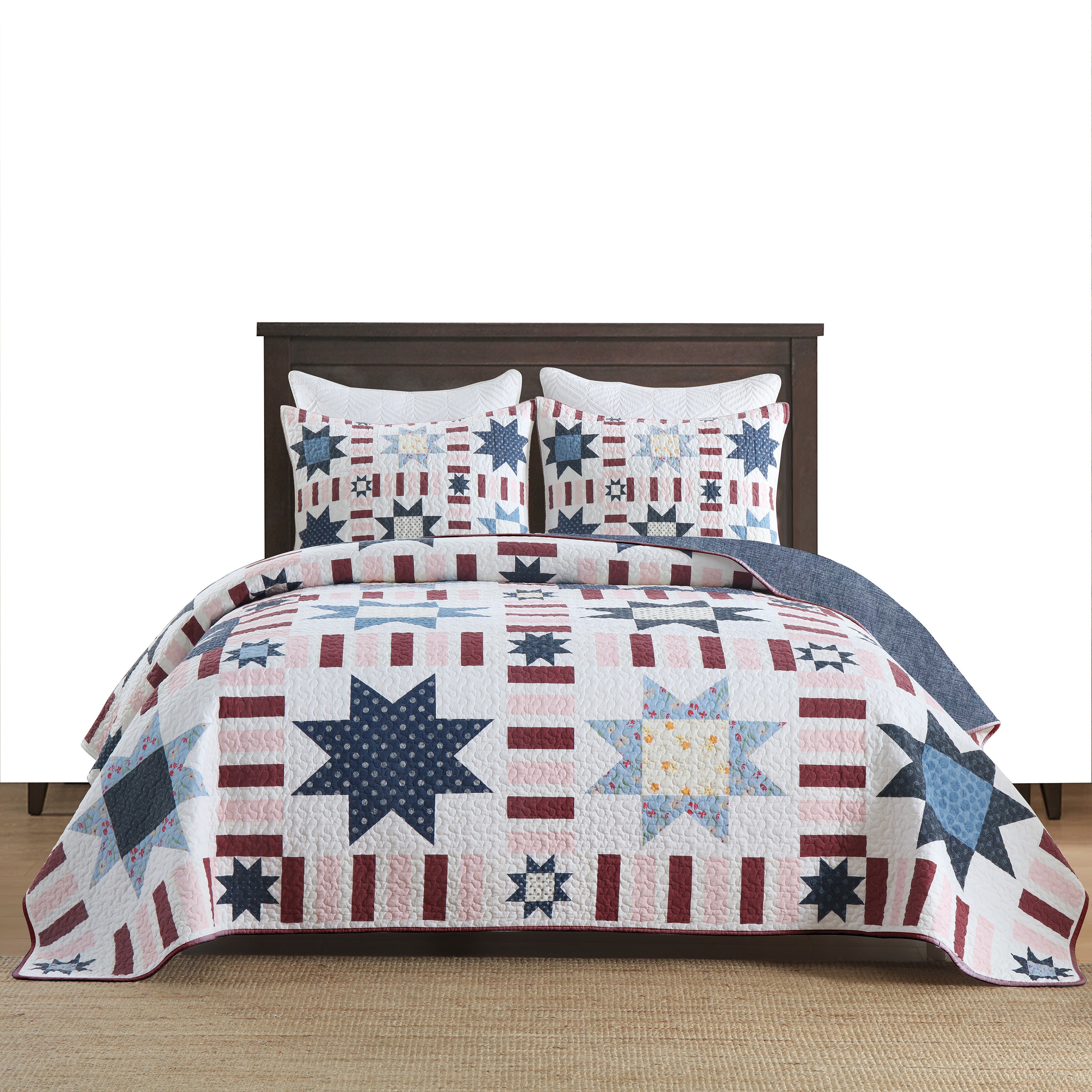 3 Piece Farmhouse Star Quilt Set – Patchwork Bedspread BY330