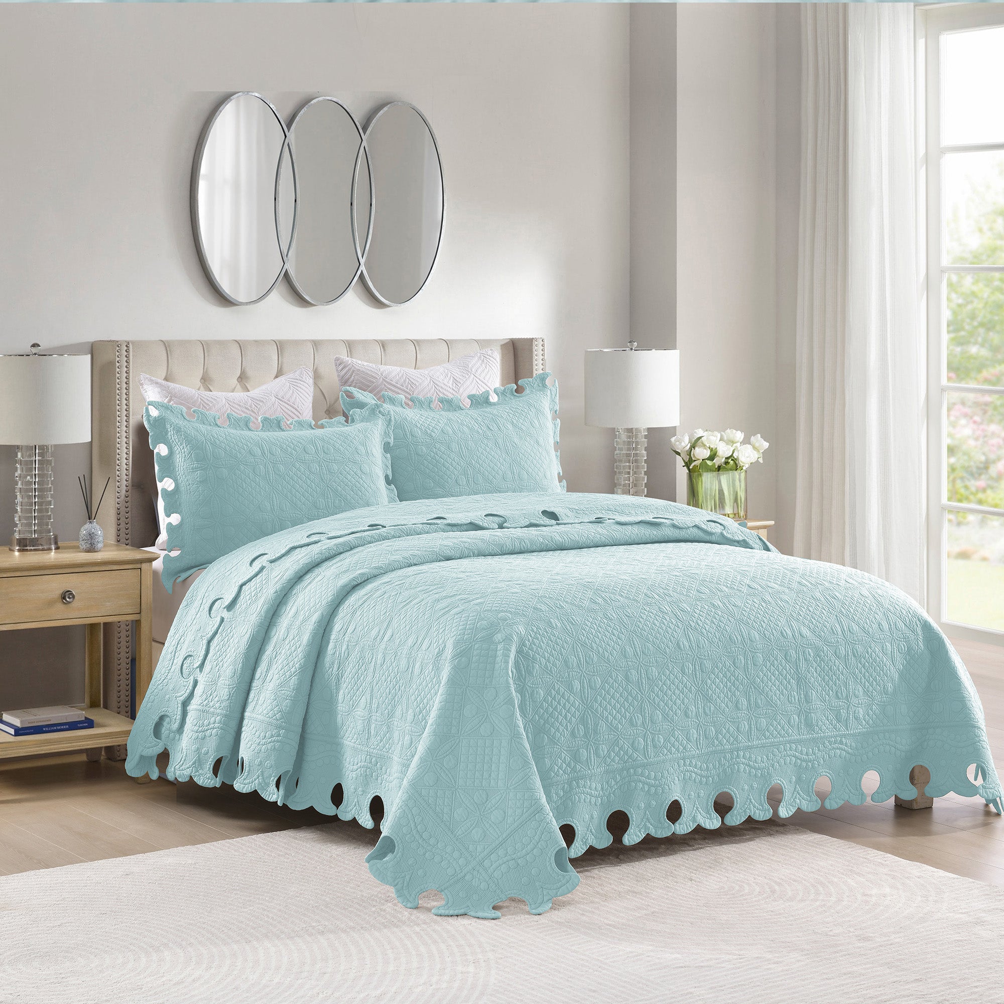3 Piece 100% Cotton Oversized Lightweight Quilt Bedspread Set TW