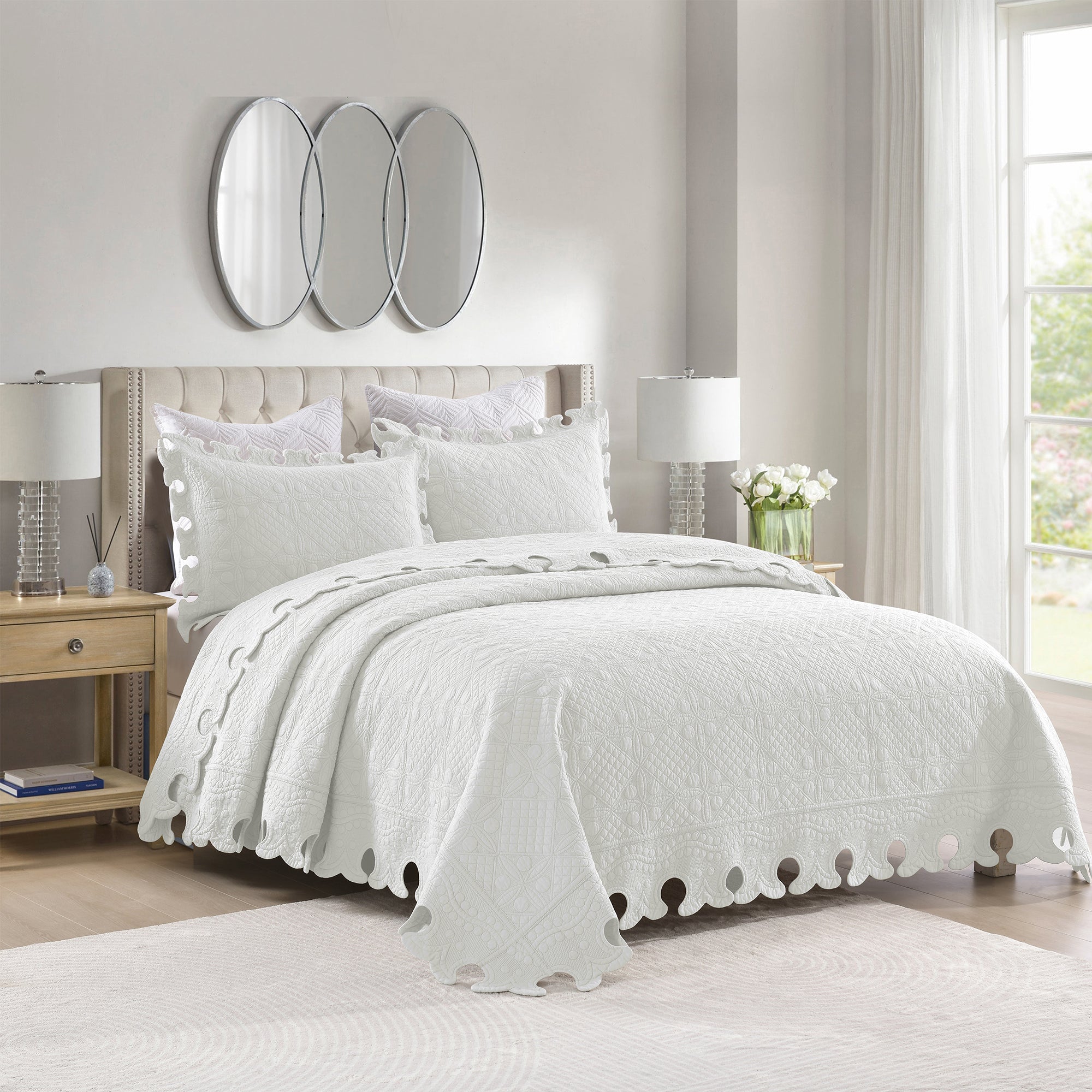3 Piece 100% Cotton Oversized Lightweight Quilt Bedspread Set TW