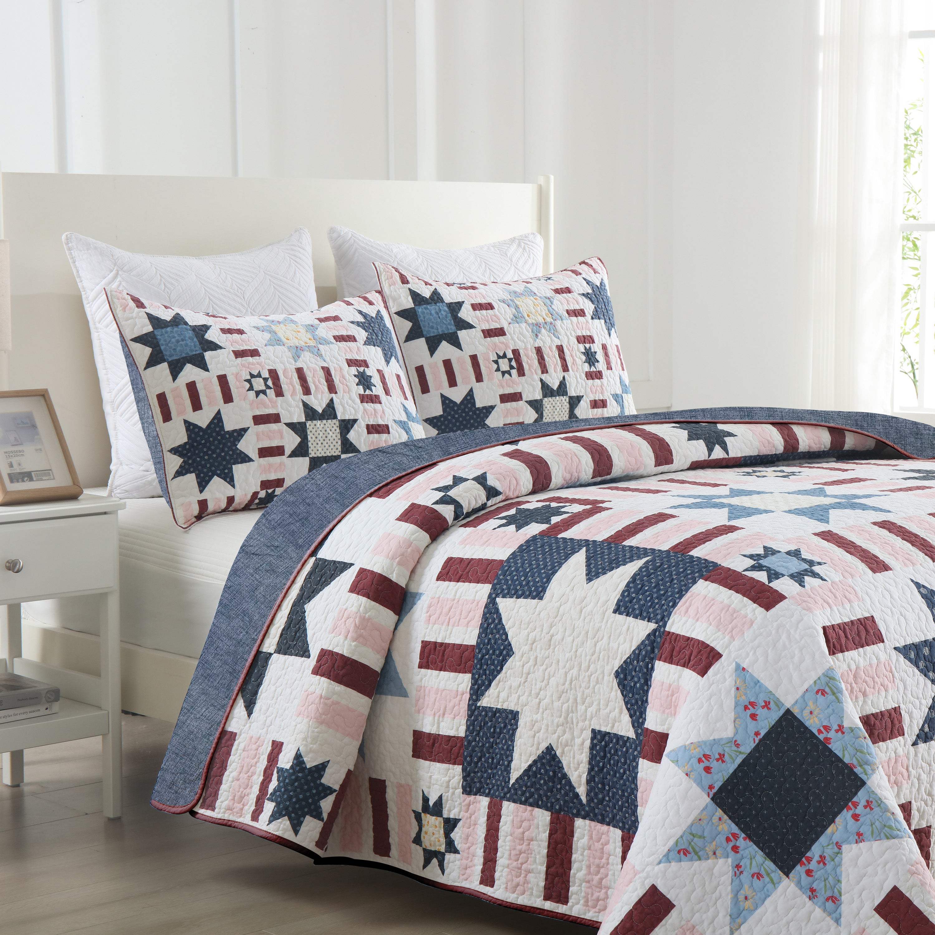 3 Piece Farmhouse Star Quilt Set – Patchwork Bedspread BY330