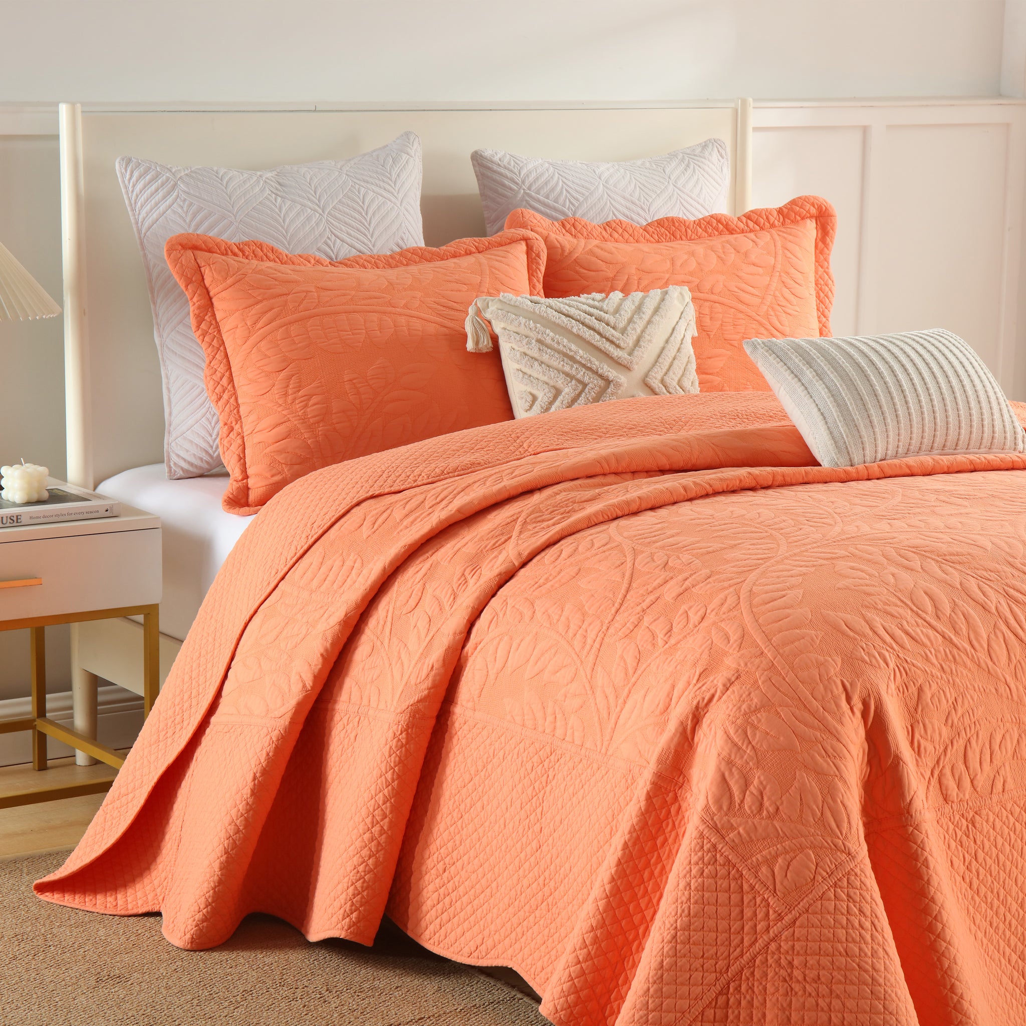 3-Piece 100% Cotton Oversized Bedspread Set Coverlet Set Lightweight Quilt Set Embroidery Farmhouse Bedding Set T