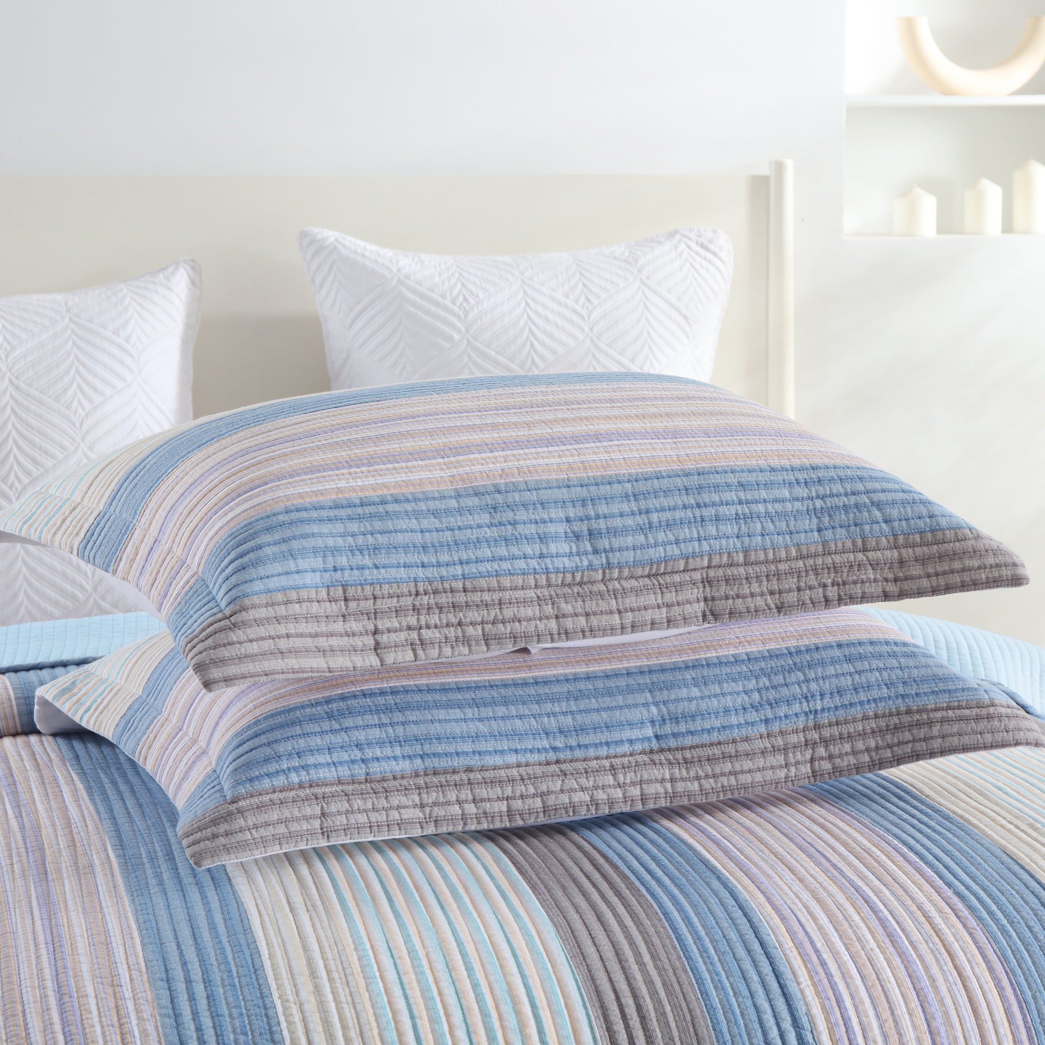 3 Piece 100% Cotton Striped Quilt Set Lightweight Bedspread Set CP323