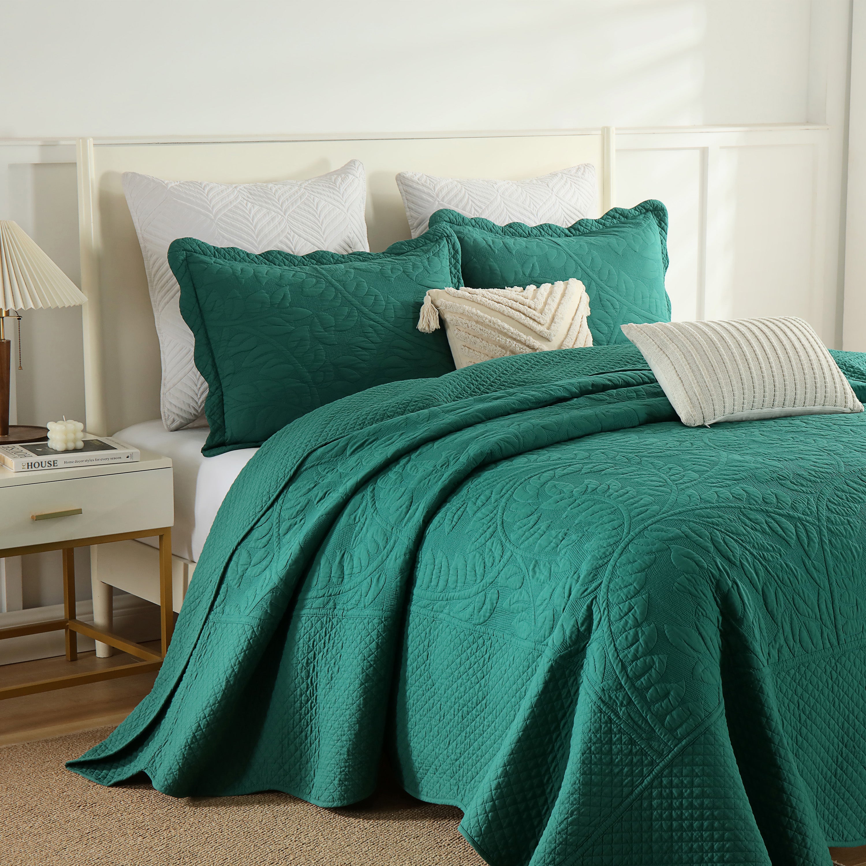 3 Piece 100% Cotton Quilt Set, Oversized Quilted Bedspread T
