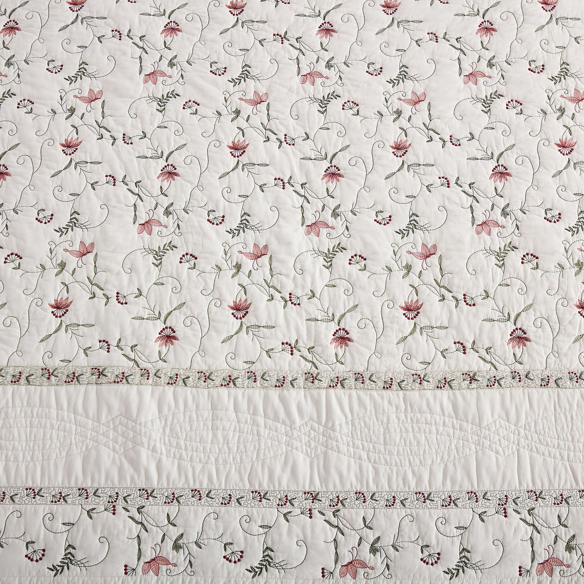 3 Piece Oversized 100% Cotton Embroidered Floral Quilt Bedspread Set TC13500