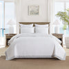 3-Pcs 100% Cotton White Striped Quilt Bedspread Set Embroidery