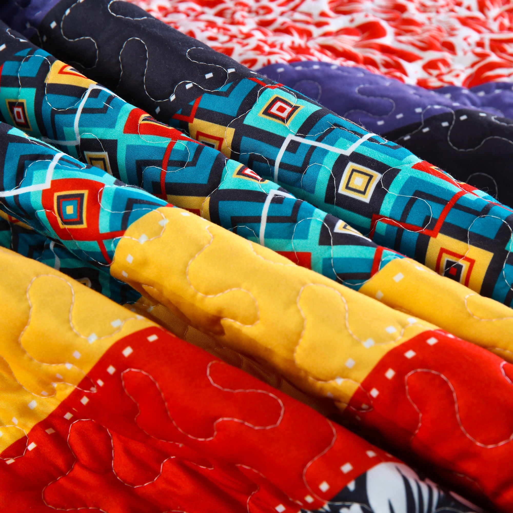 Soft Polyester 3 Pcs Bohemian Striped Multicolor Quilt Bedspread Set BY221