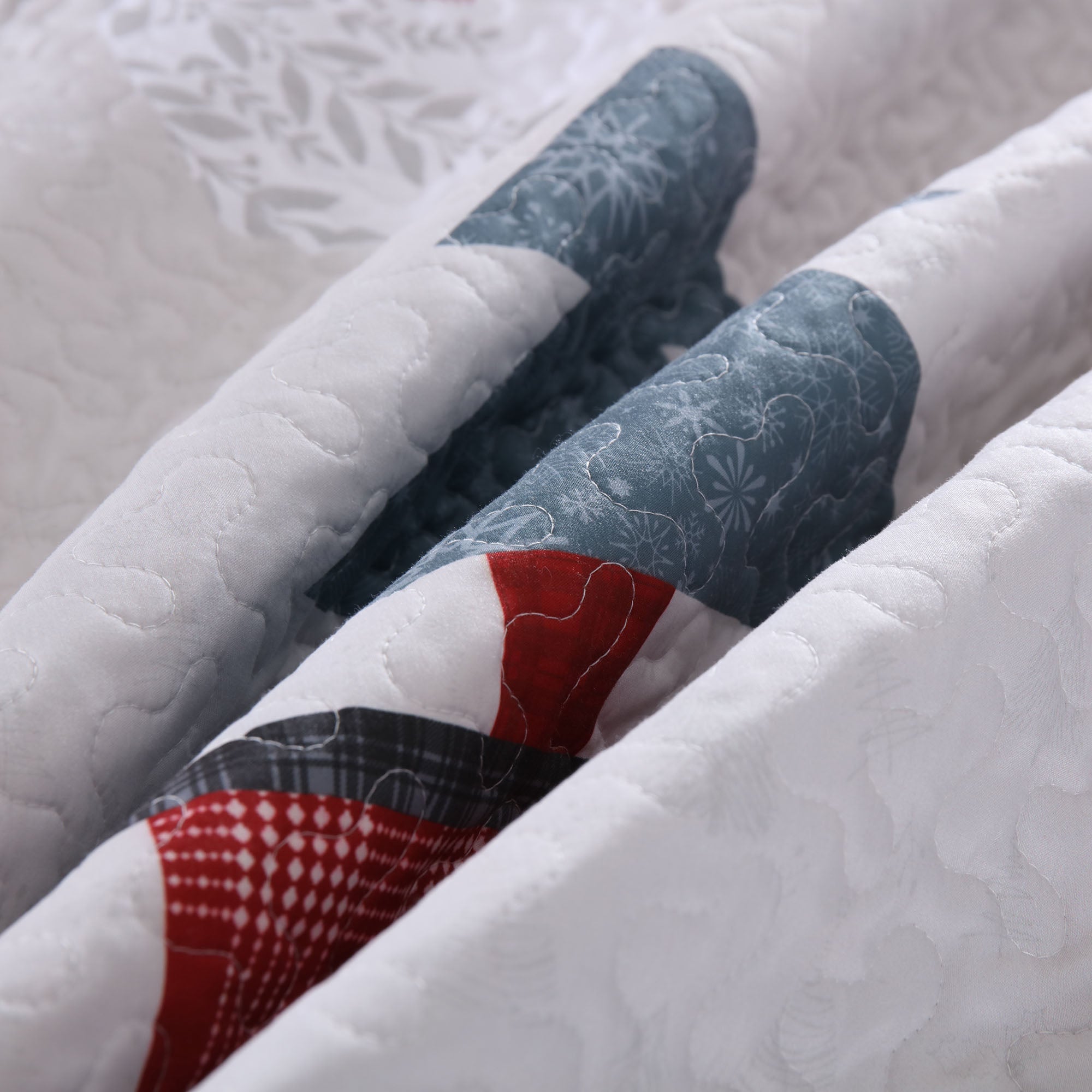 3 Pcs Snowman & Tree Christmas Quilt Reversible Holiday Bedspread Set BY217