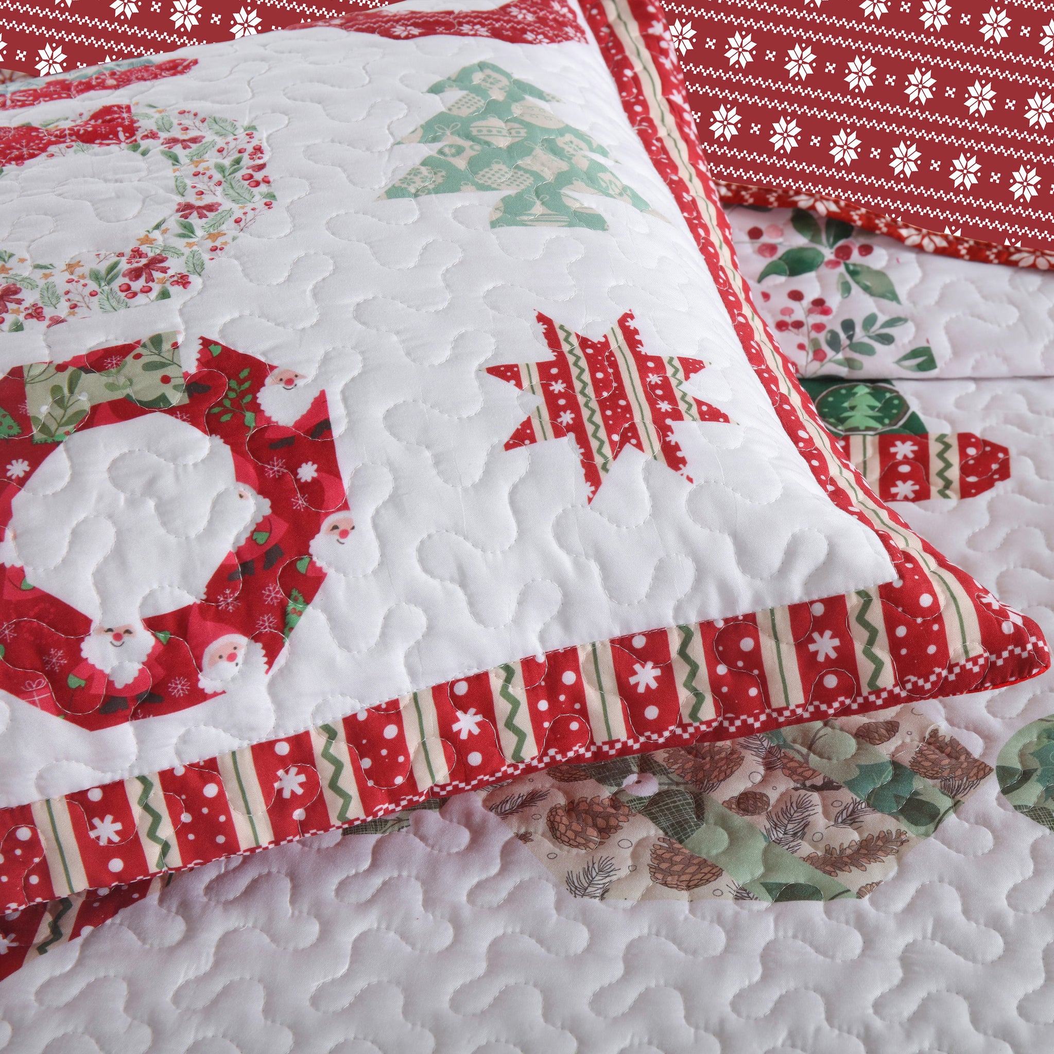 3 Pcs Winter Christmas Quilt Bedspread Set Holiday Bedding Set Candy