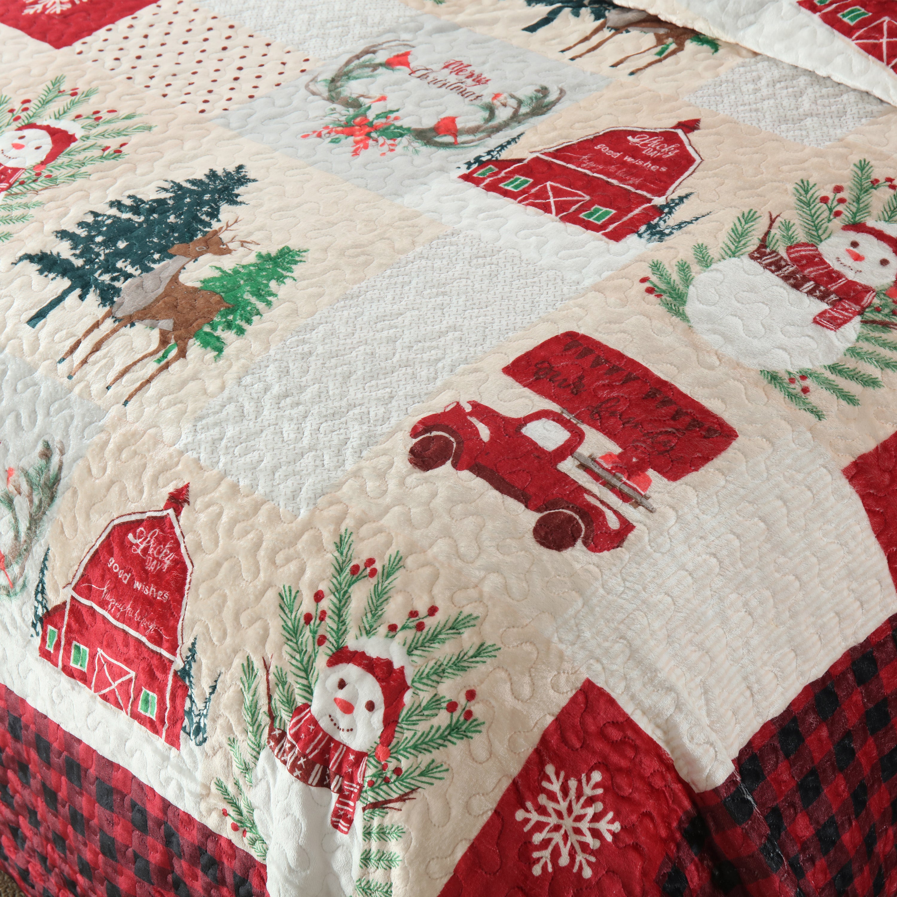 3 Piece Velvet Quilted Christmas Quilt Bedspread Set BYV208