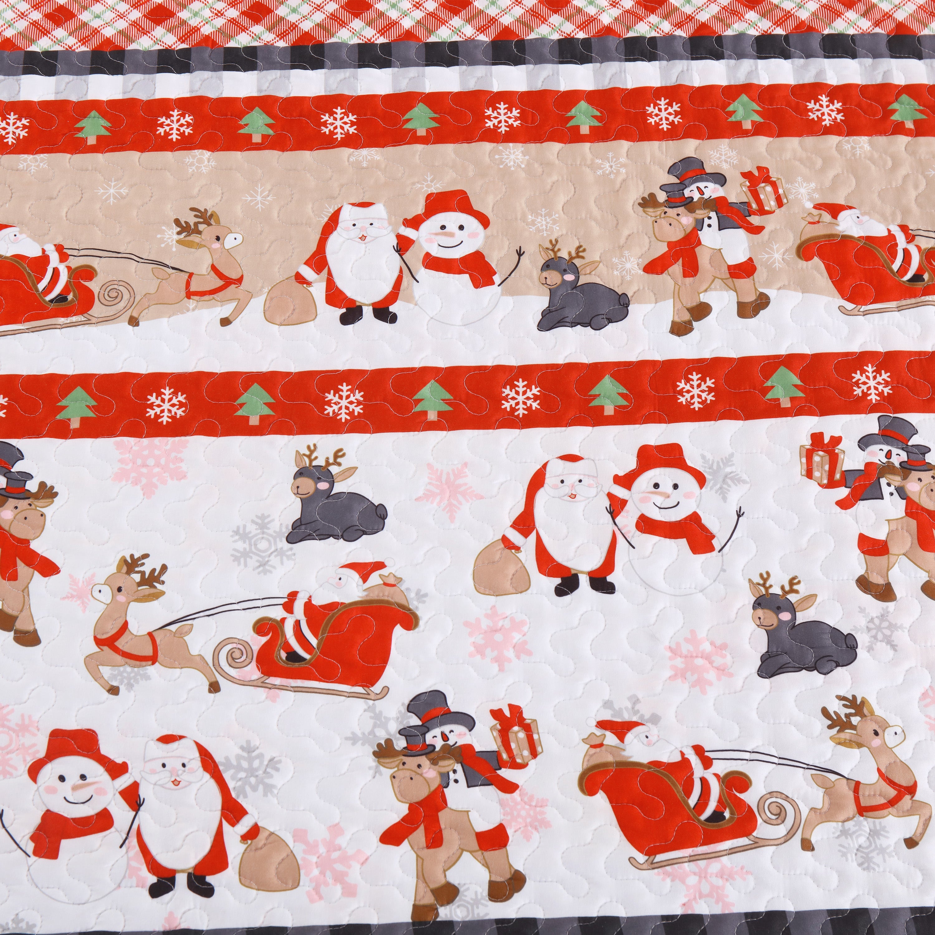 Christmas 3 Piece Quilt Set Santa Claus Printed Bedspread