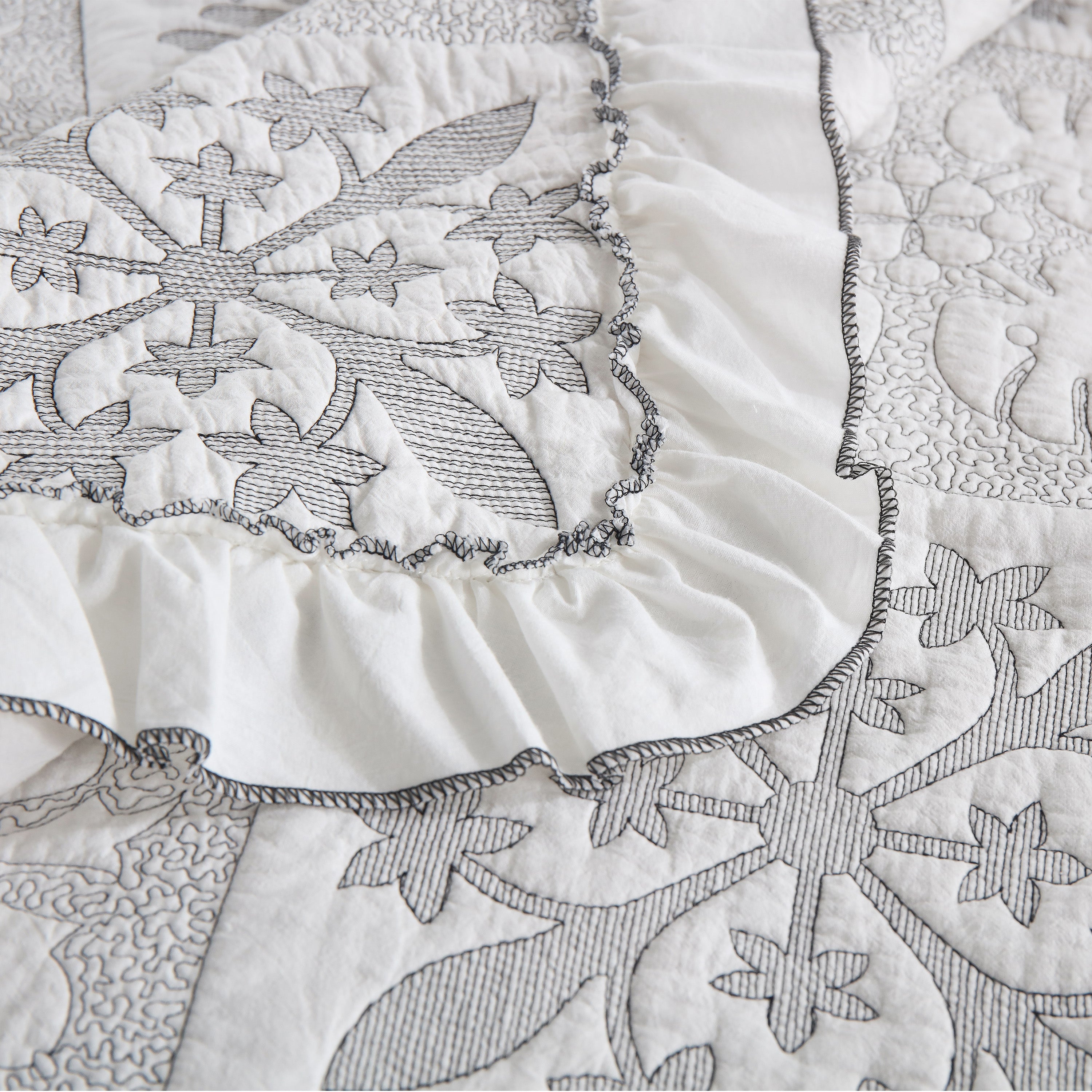 3 Piece 100% Cotton Embroidered Quilt Bedspread Set TJ