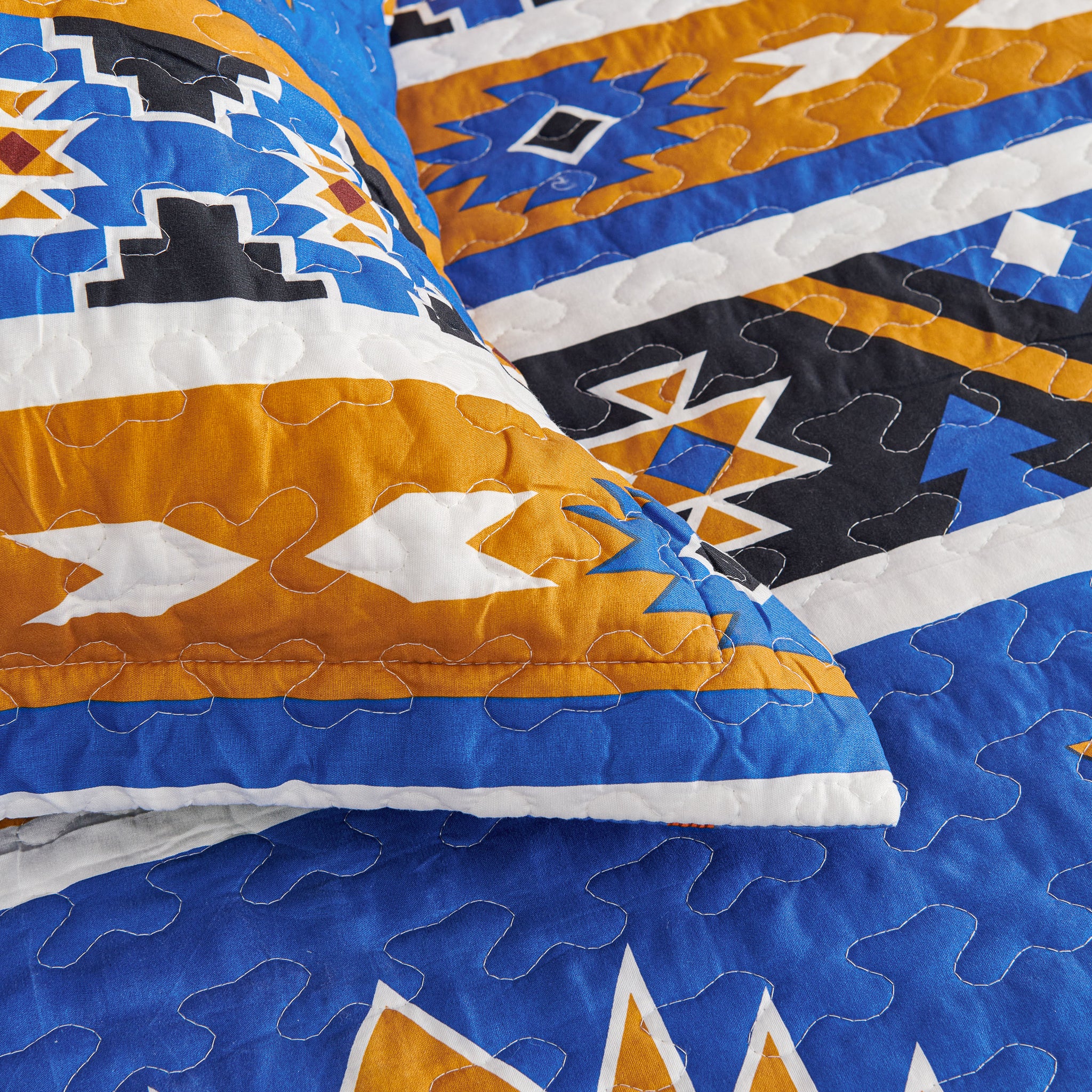 3 Pcs Boho Colorful Polyester Quilt Set, Geometry Printed Bedspread Coverlet Set with 2 Pillowcases,Soft Bohemian Bedding Set