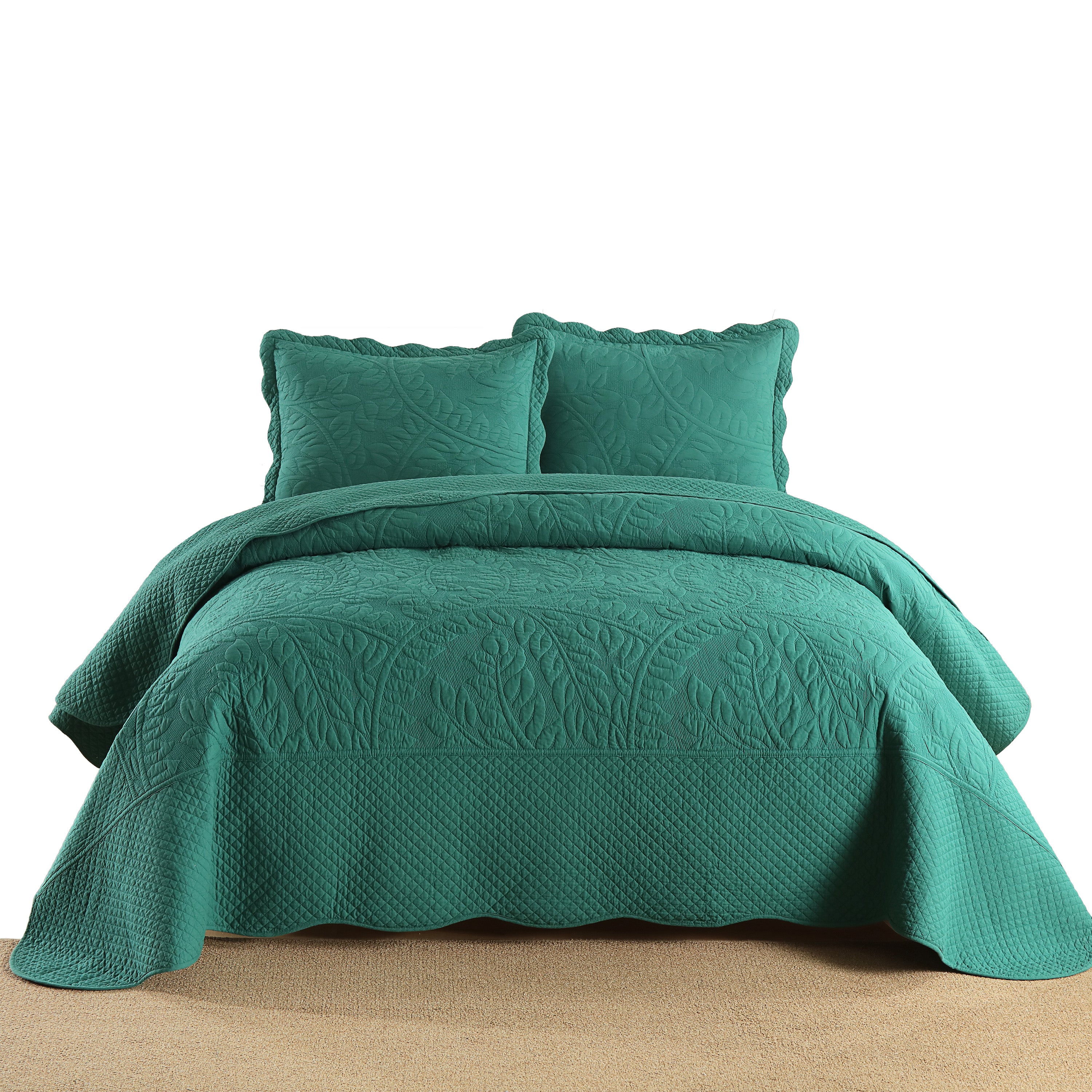 3 Piece 100% Cotton Quilt Set, Oversized Quilted Bedspread T