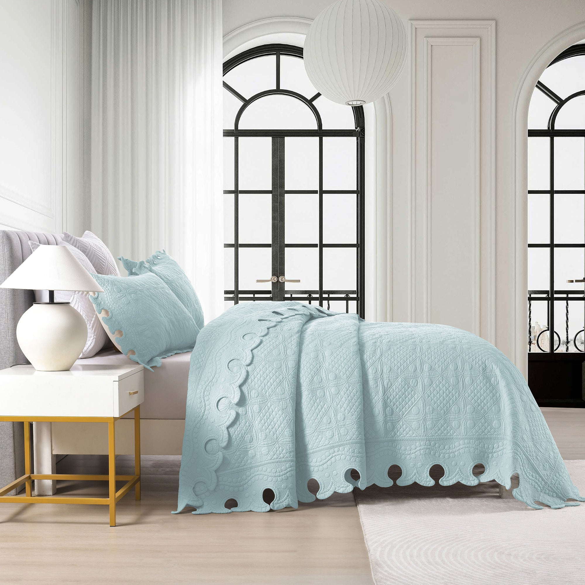 3 Piece 100% Cotton Oversized Lightweight Quilt Bedspread Set TW