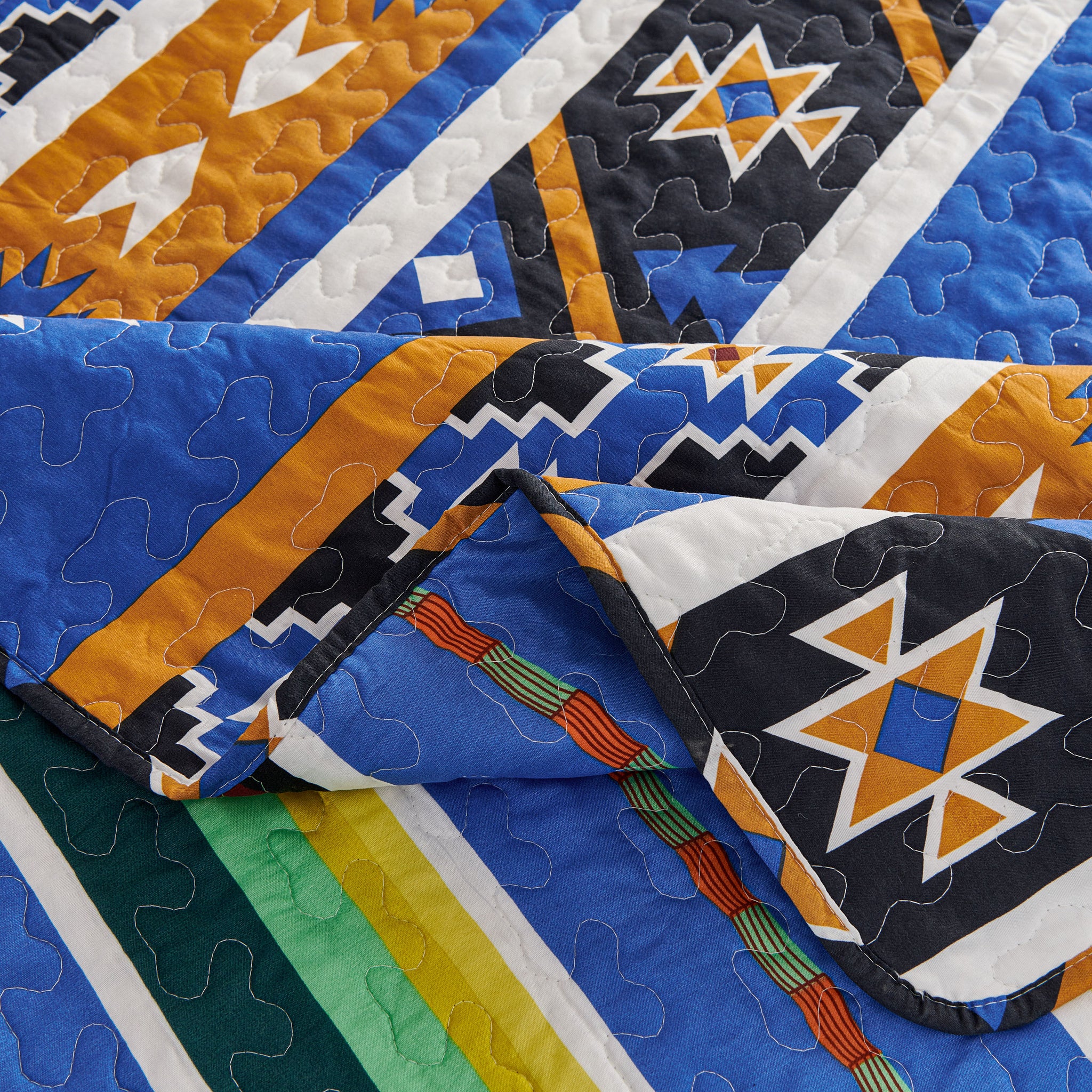 3 Pcs Boho Colorful Polyester Quilt Set, Geometry Printed Bedspread Coverlet Set with 2 Pillowcases,Soft Bohemian Bedding Set