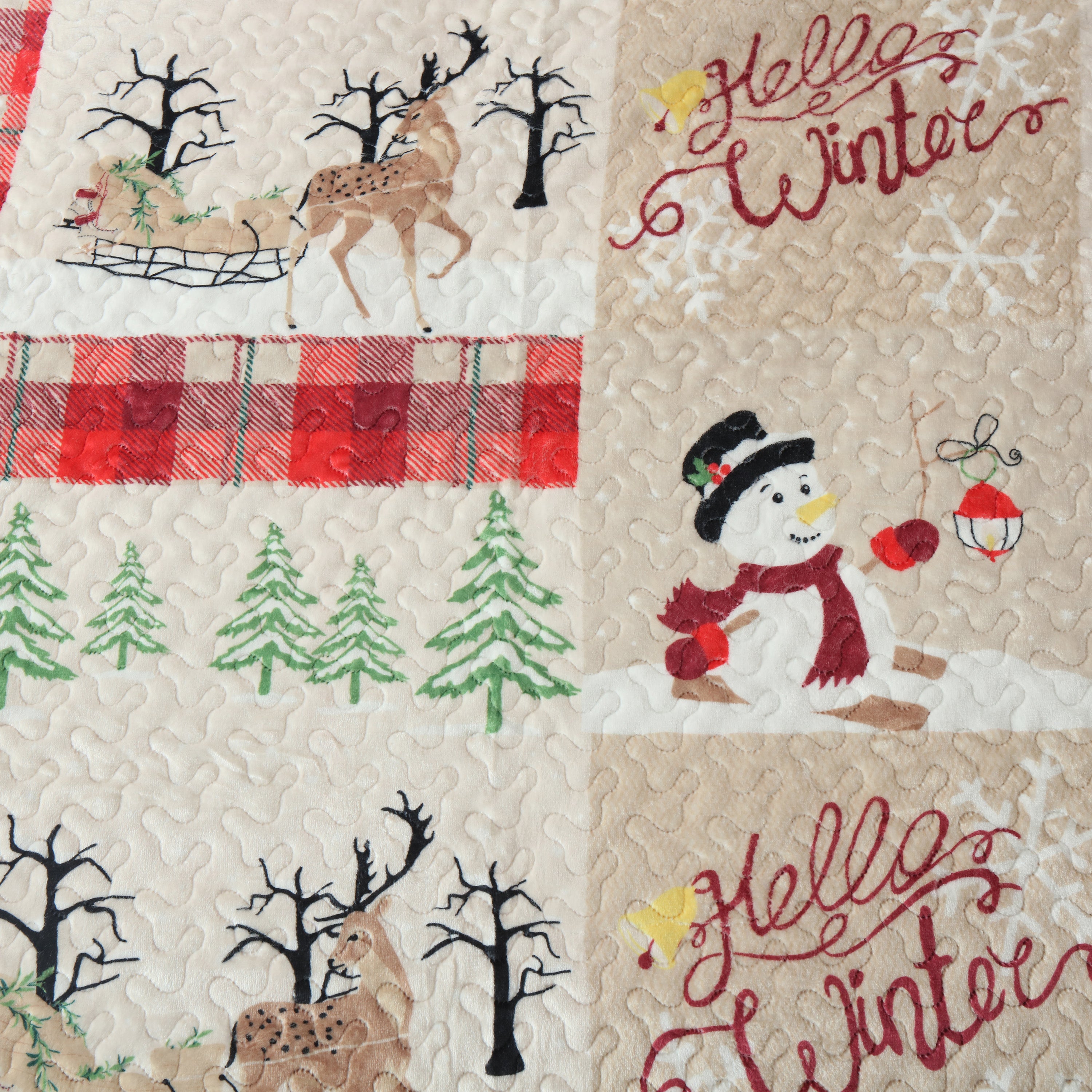 3 Piece Velvet Quilted Christmas Quilt Bedspread Set BYV207