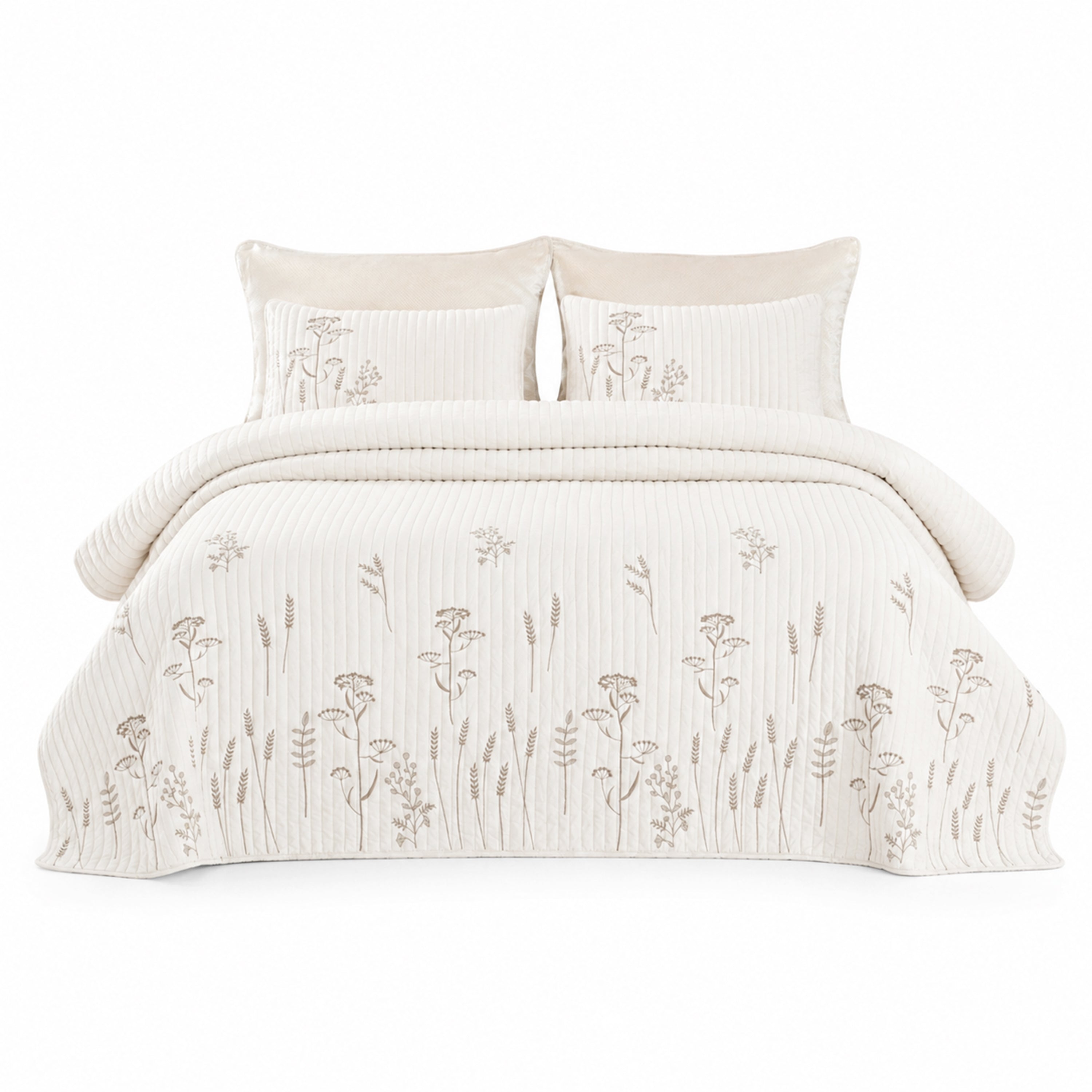 3 Piece 100% Cotton Floral Embroidered Quilt Bedspread Set TC157