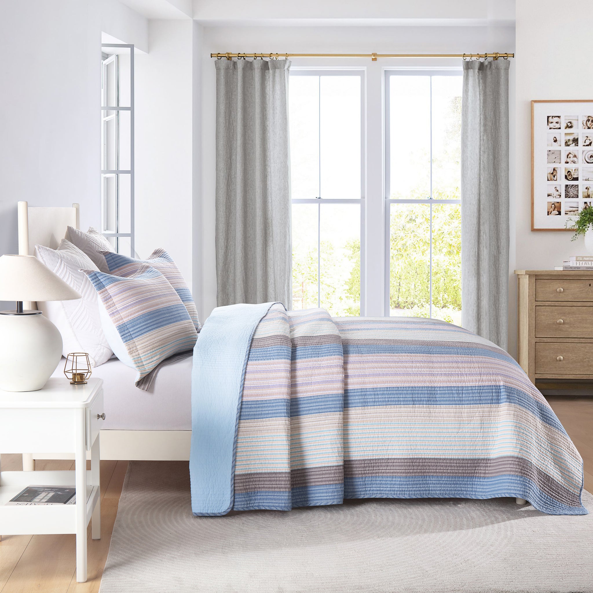 3 Piece 100% Cotton Striped Quilt Set Lightweight Bedspread Set CP323