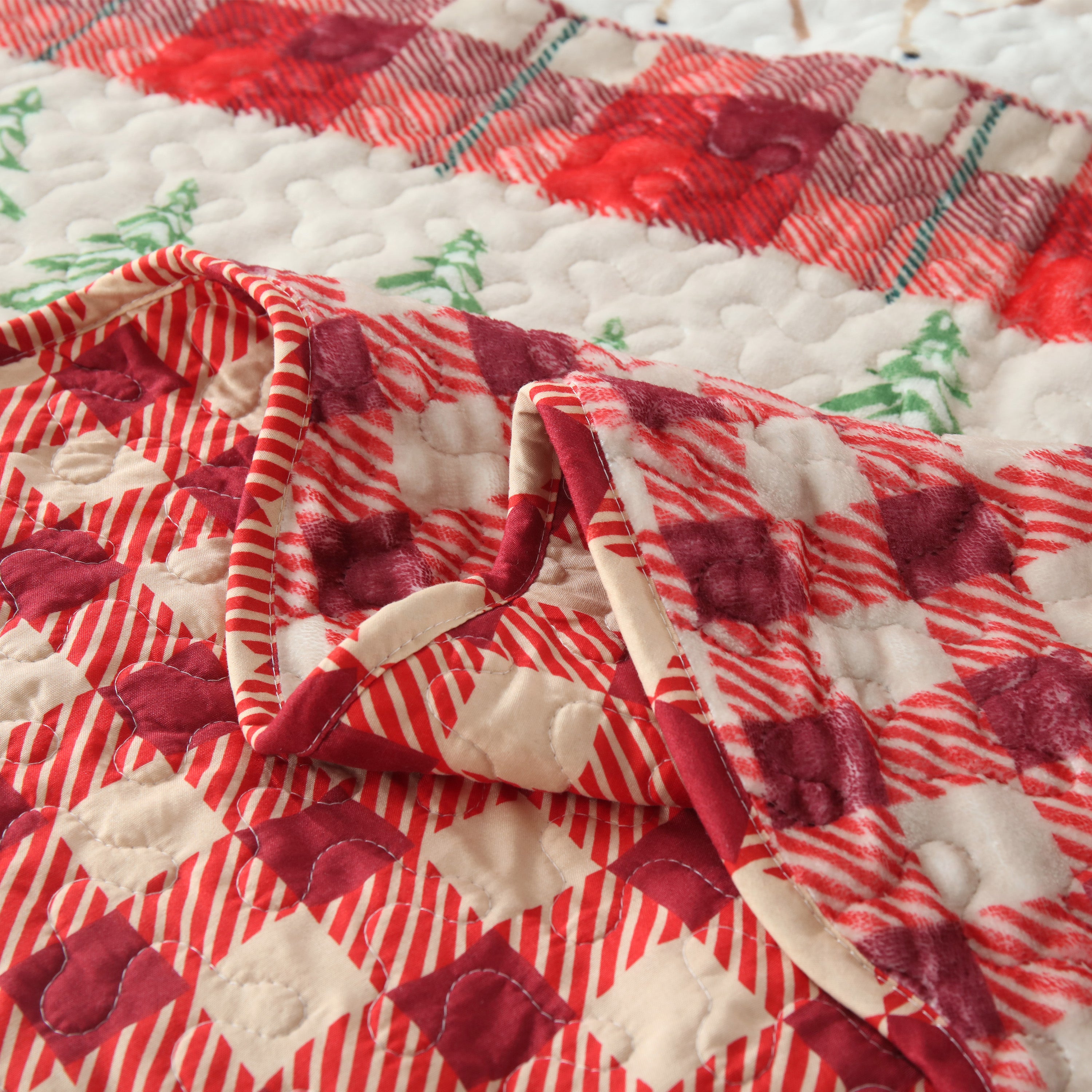 3 Piece Velvet Quilted Christmas Quilt Bedspread Set BYV207