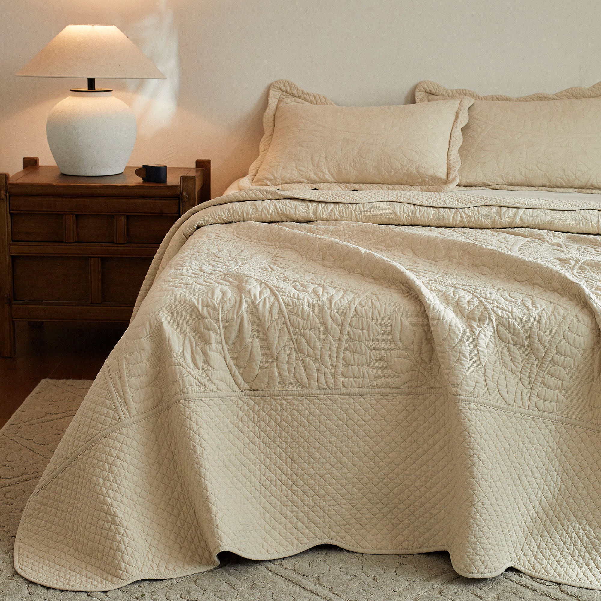 3 Piece 100% Cotton Quilt Set, Oversized Quilted Bedspread T