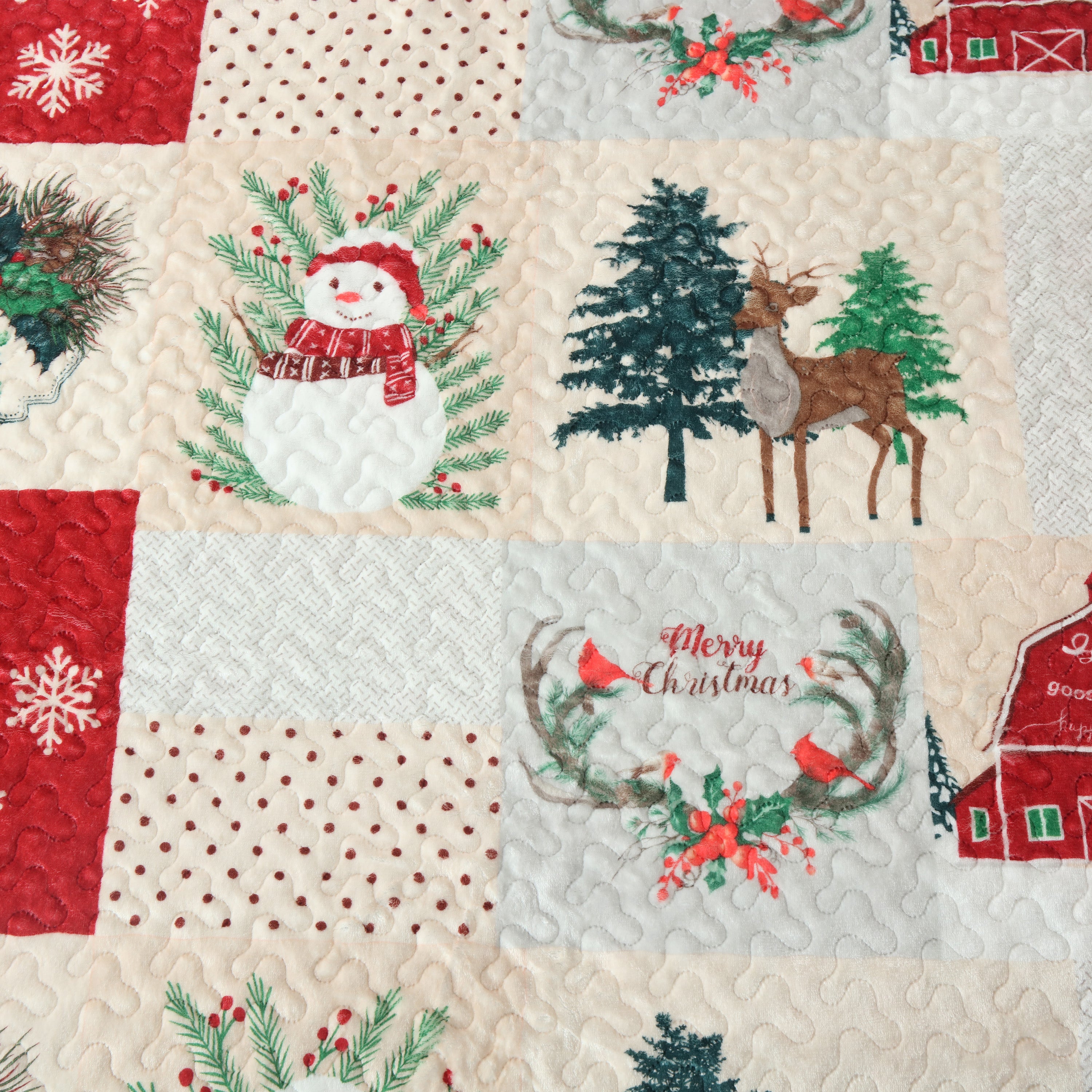 3 Piece Velvet Quilted Christmas Quilt Bedspread Set BYV208