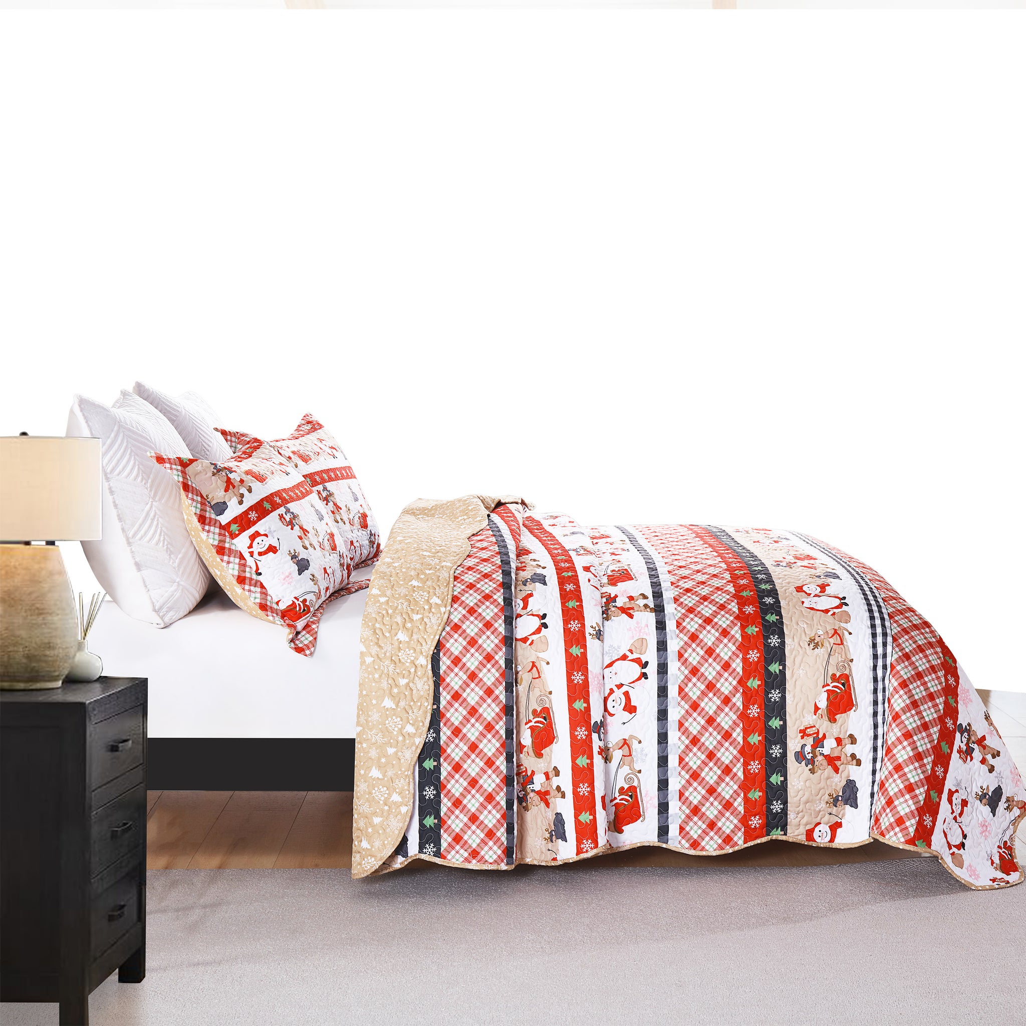 Christmas Quilt Bedspread Set Holiday Bedding Set