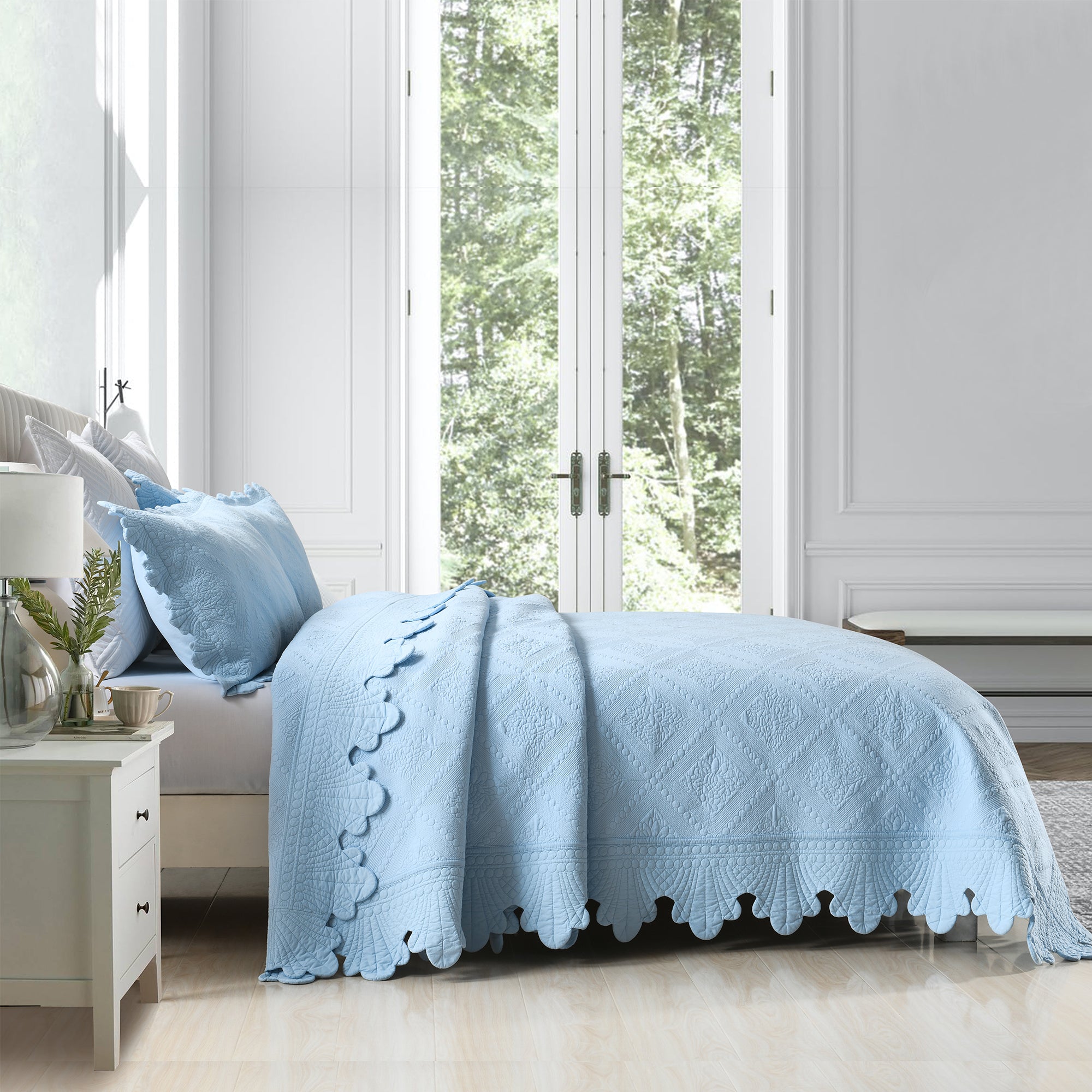 3 Piece 100% Cotton Oversized Lightweight Quilt Bedspread Set TK