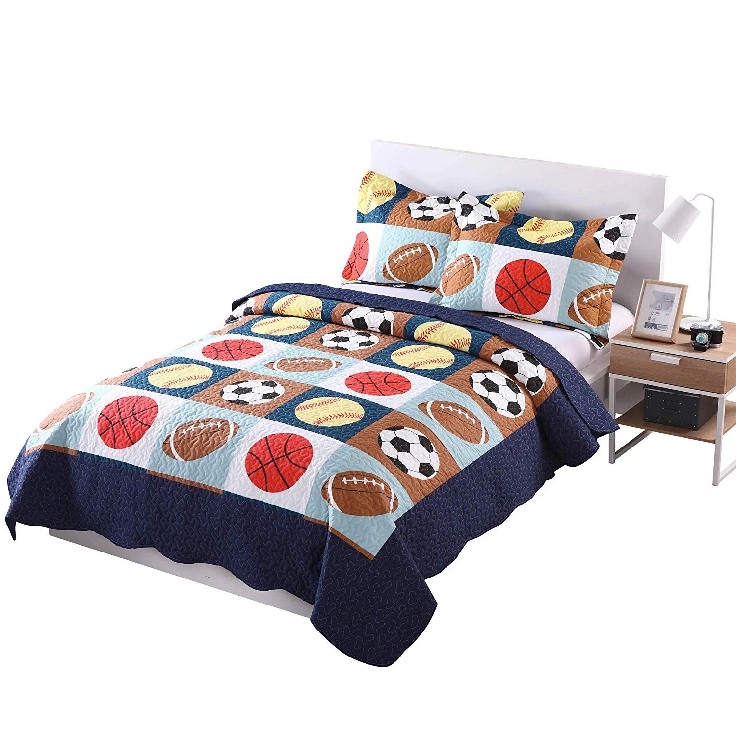 2/3 Piece Kids Sports Quilt Set, Football Basketball Bedspread for Boys Teens