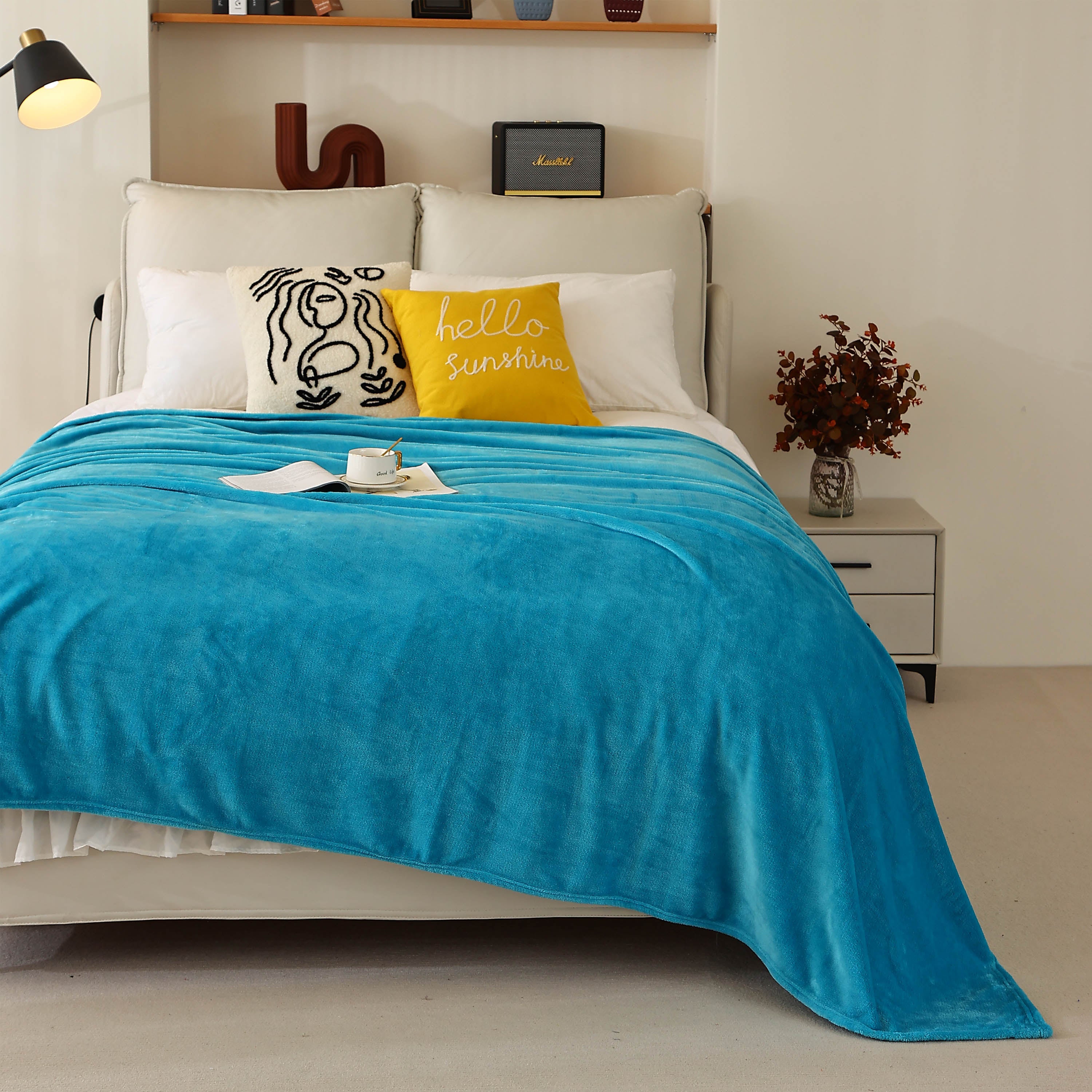 King Size Flannel Fleece Throw Blanket 240GSM Soft Lightweight Plush Cozy Bed Blanket 102 x 90 Inches